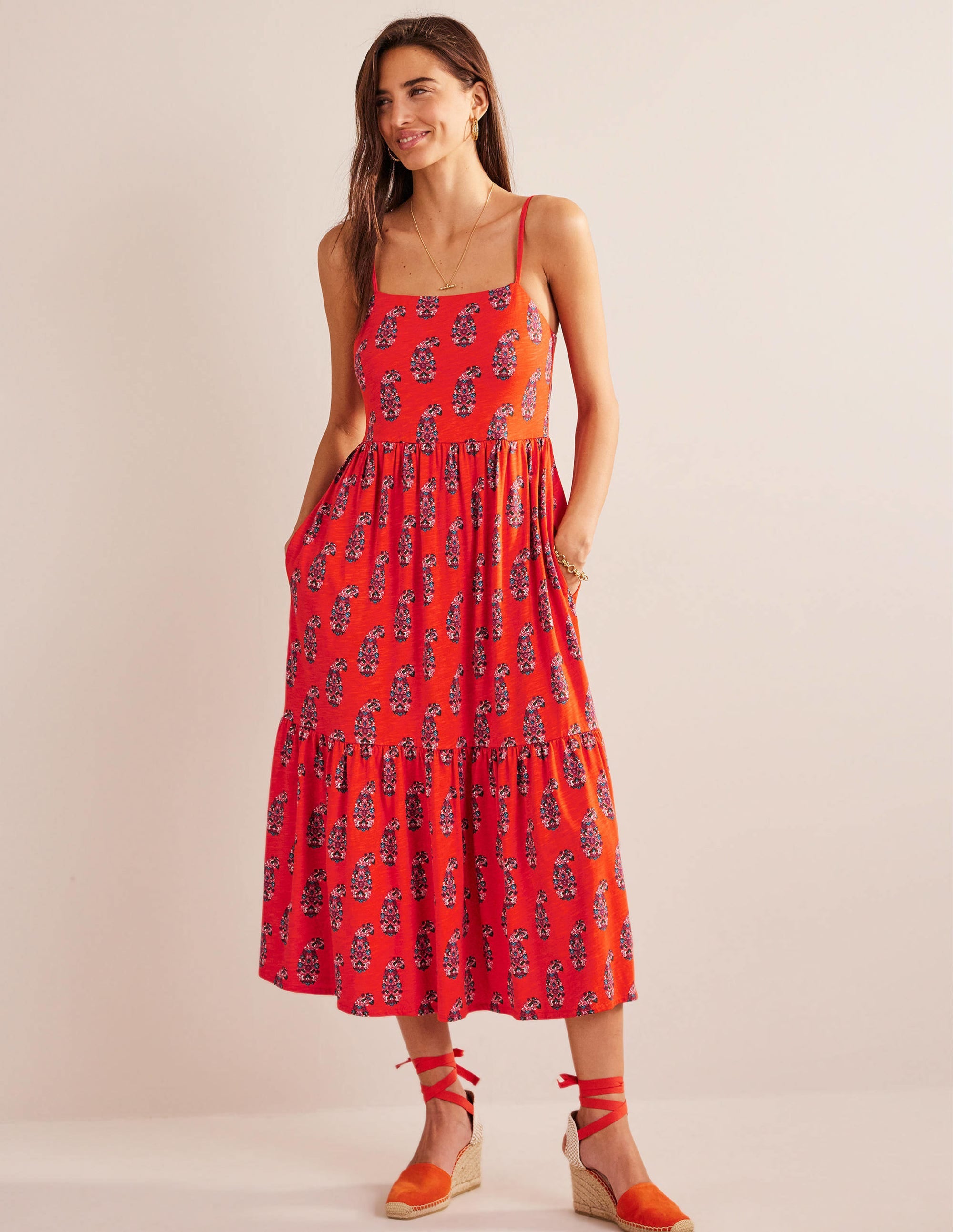 Jersey-Midikleid mit Trägern-Blutorange, Paisleymuster - Image 2