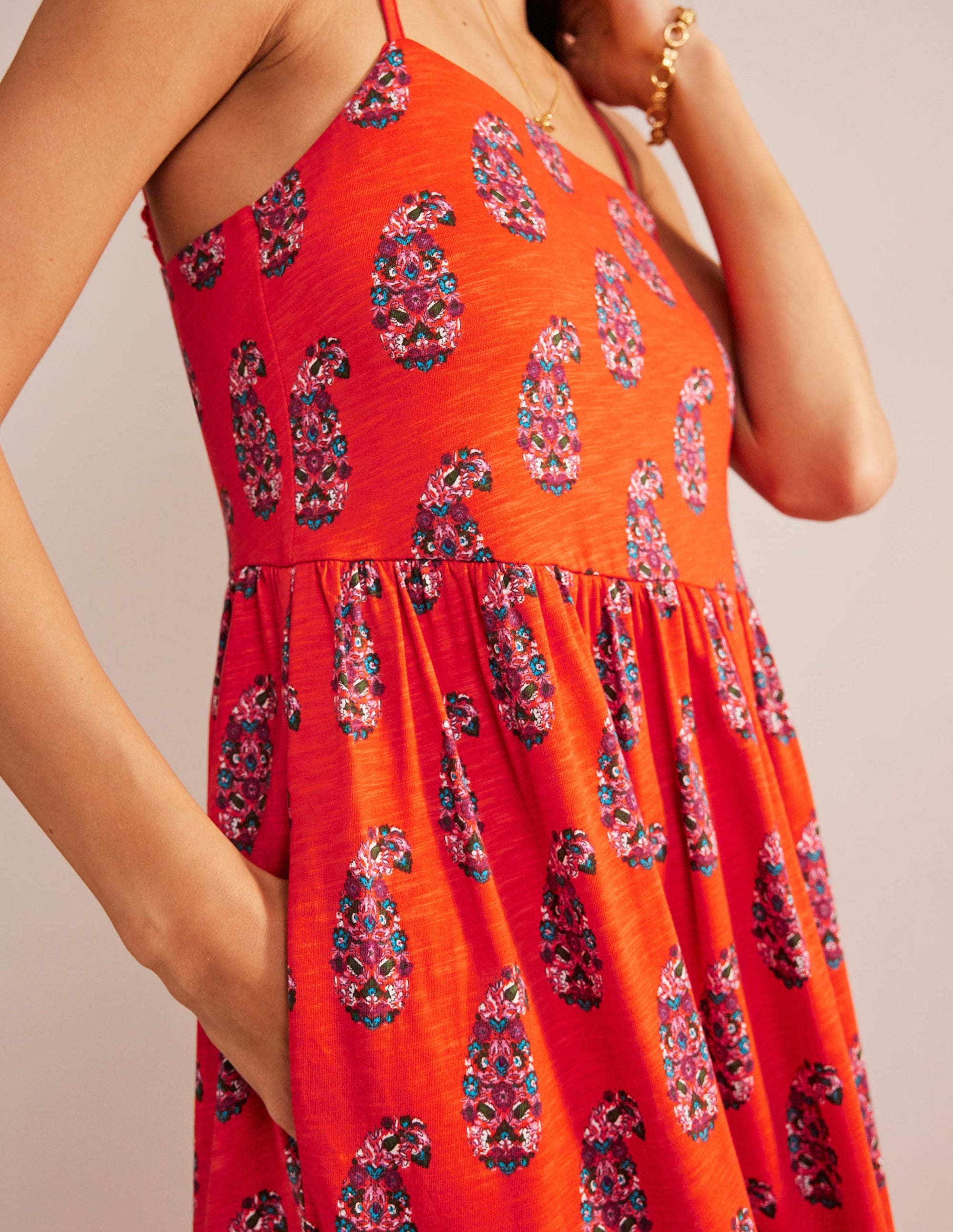 Jersey-Midikleid mit Trägern-Blutorange, Paisleymuster - Image 3