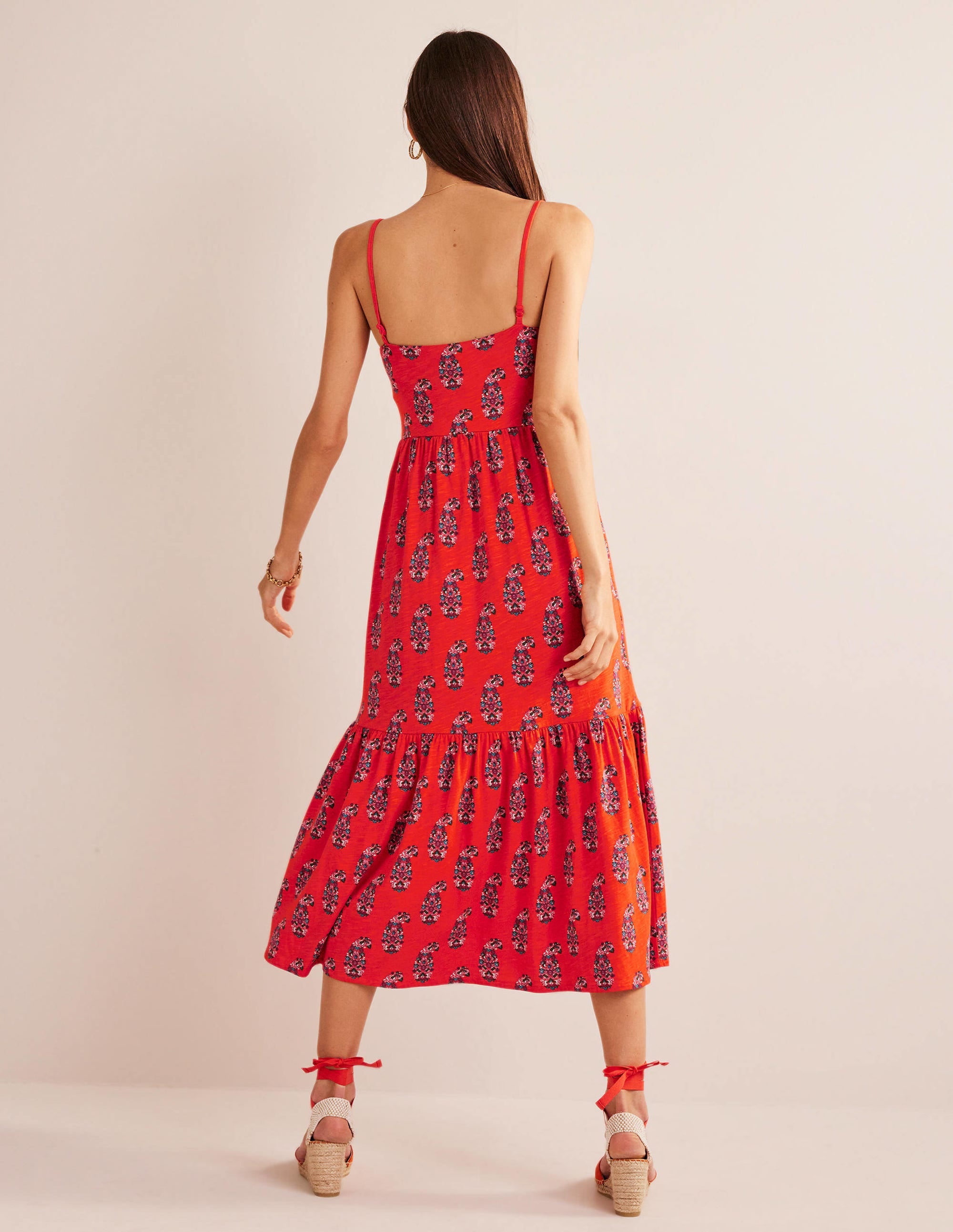 Jersey-Midikleid mit Trägern-Blutorange, Paisleymuster - Image 4