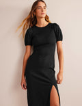Jersey-Midikleid mit Rückendetail-Schwarz