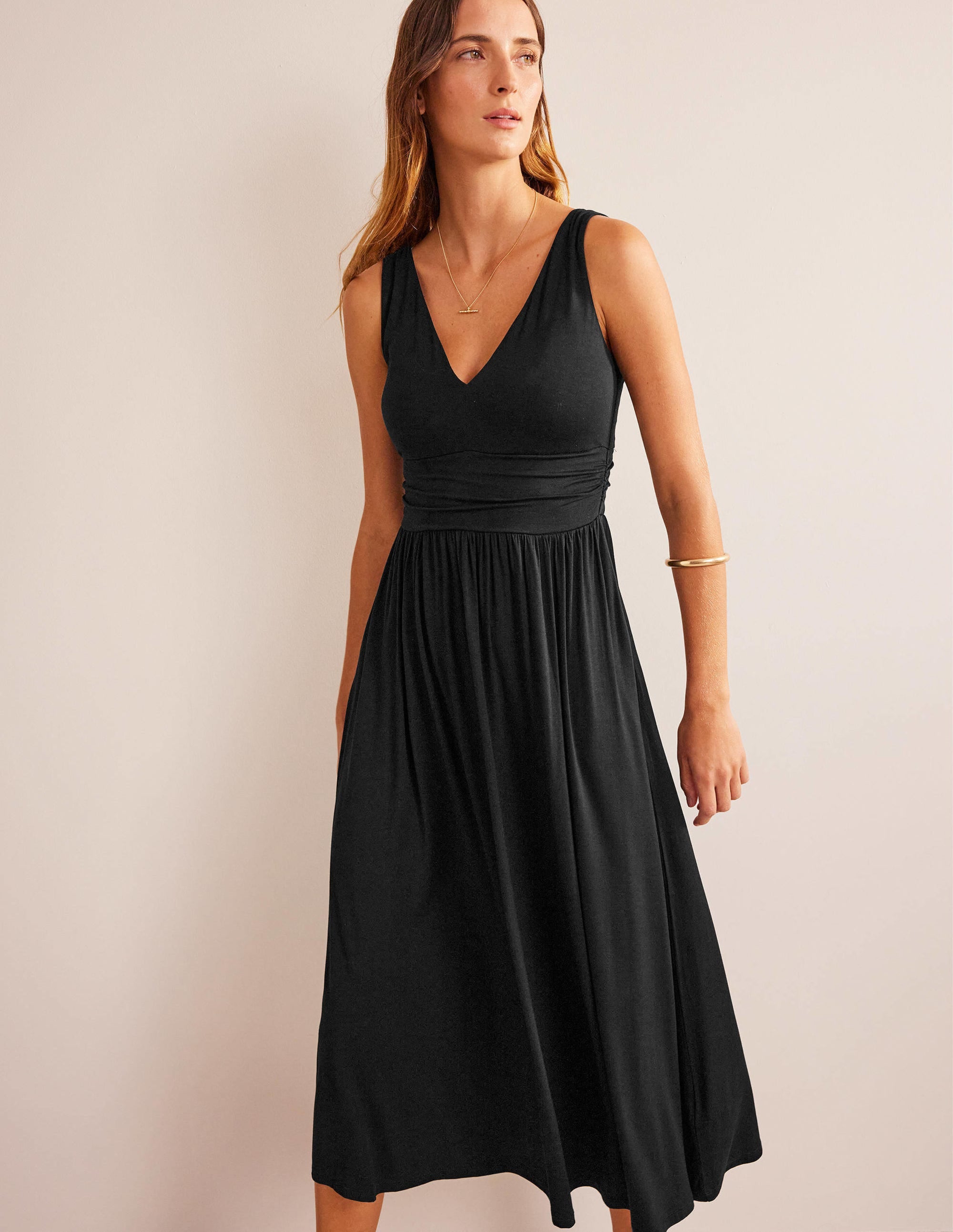 Robe longue sans manches en jersey-Noir - Image 4