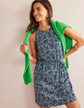 Swingkleid aus Jersey-Wellenblau, Blumenranke