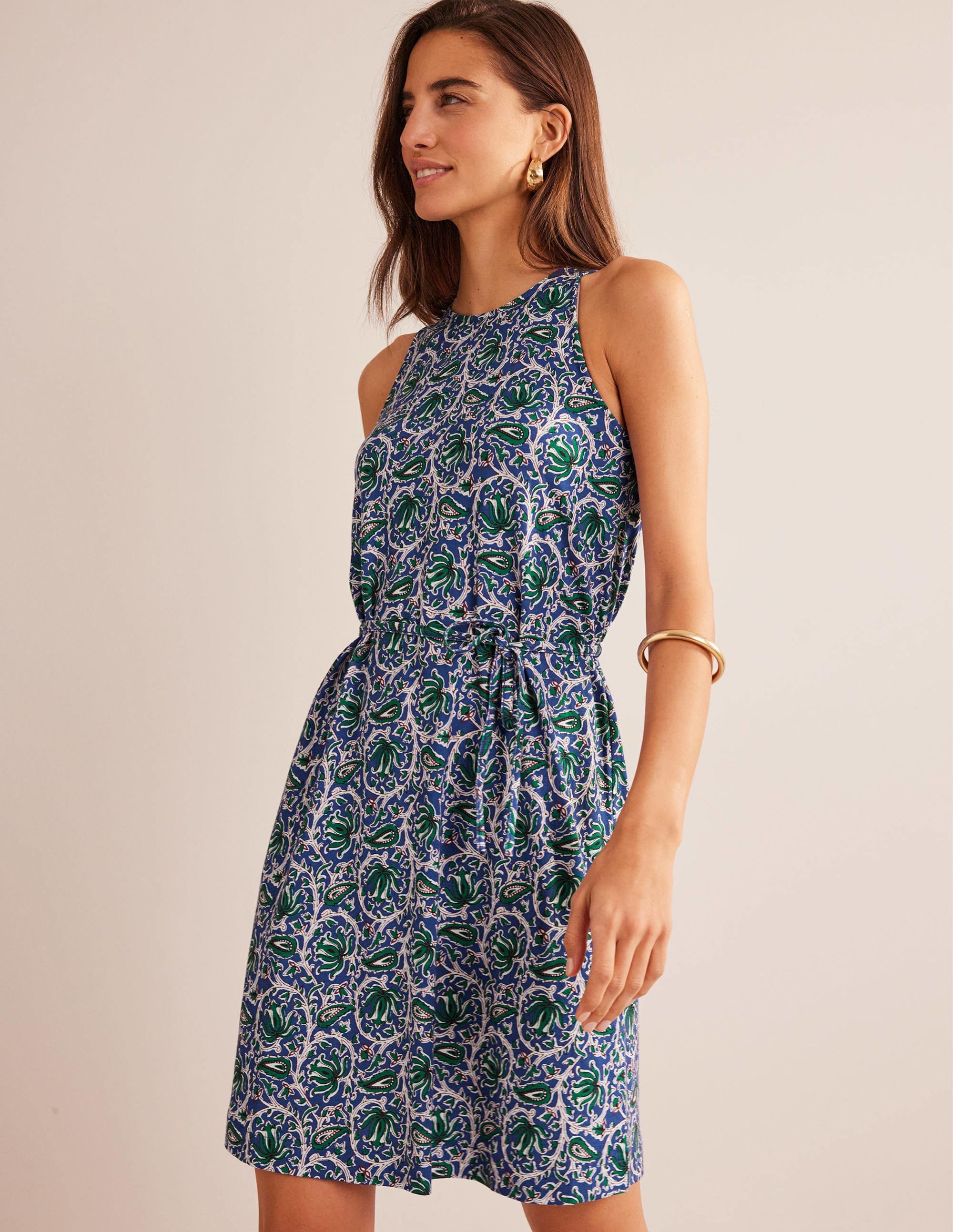 Swingkleid aus Jersey-Wellenblau, Blumenranke - Image 4