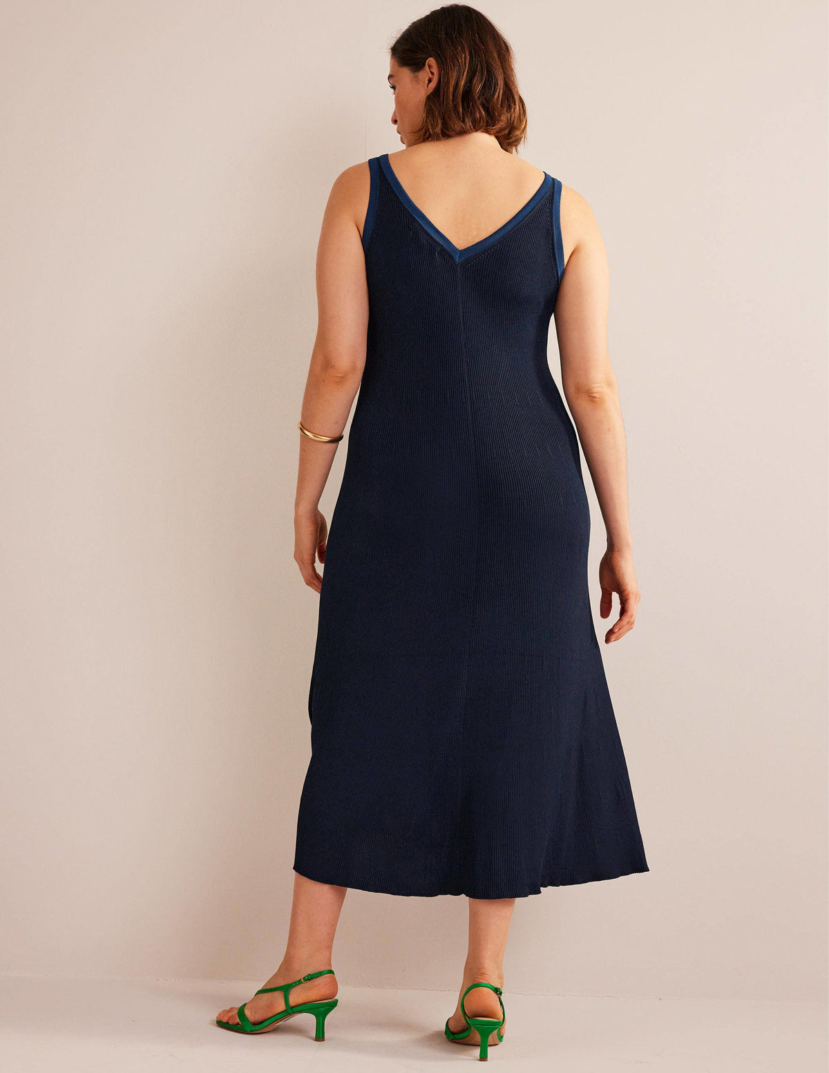 Gestricktes Maxikleid mit V-Ausschnitt-Marineblau-6
