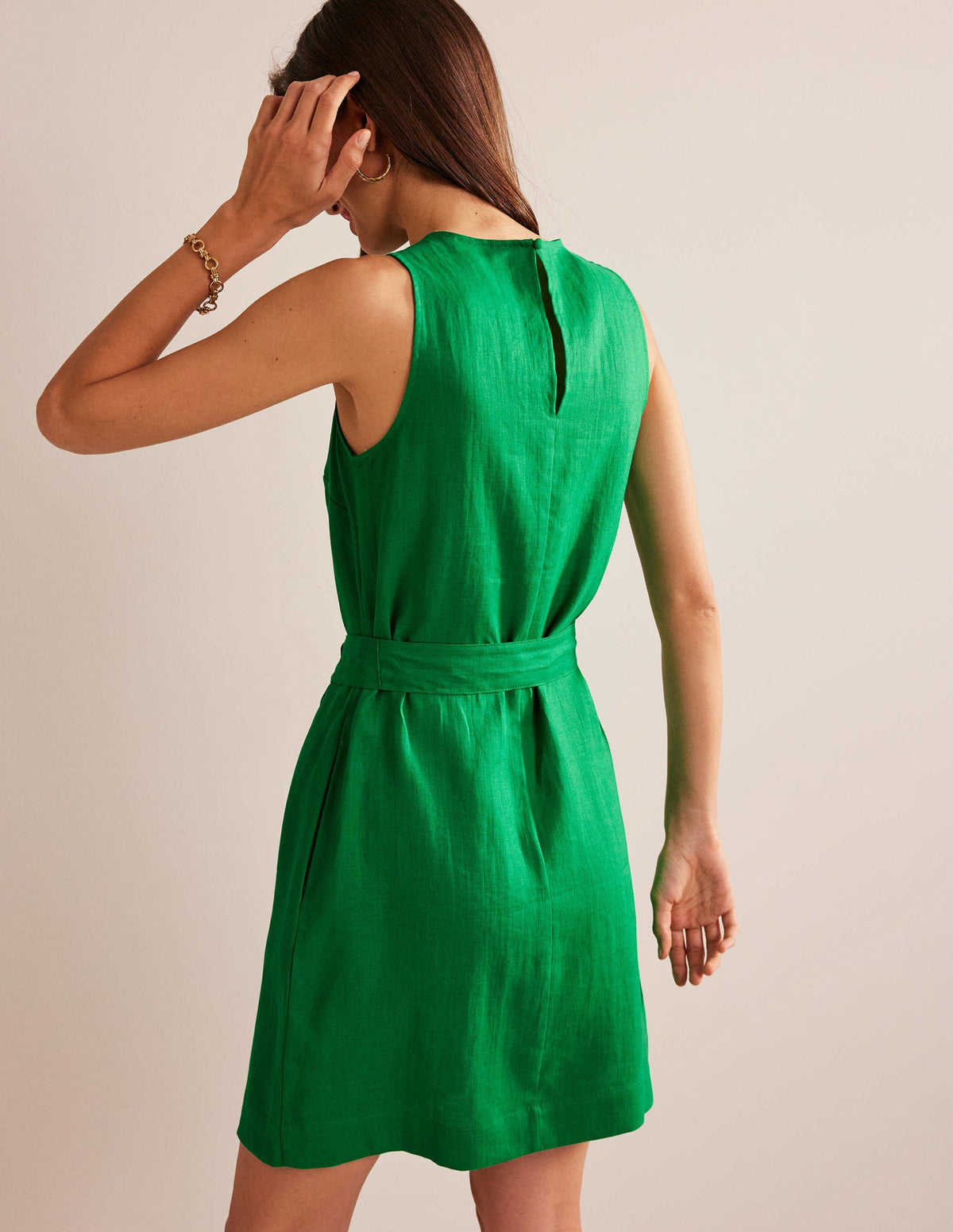 Ärmelloses Leinenkleid-Sattes Smaragdgrün - Image 3