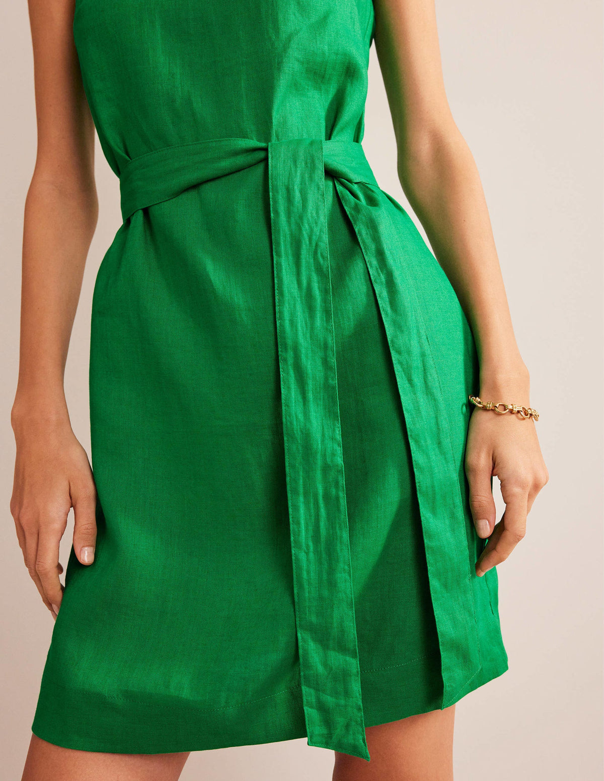 Ärmelloses Leinenkleid-Sattes Smaragdgrün-4
