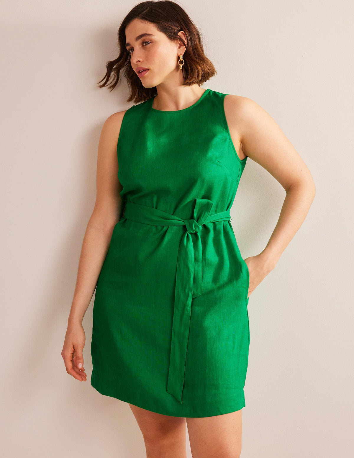 Ärmelloses Leinenkleid-Sattes Smaragdgrün - Image 5