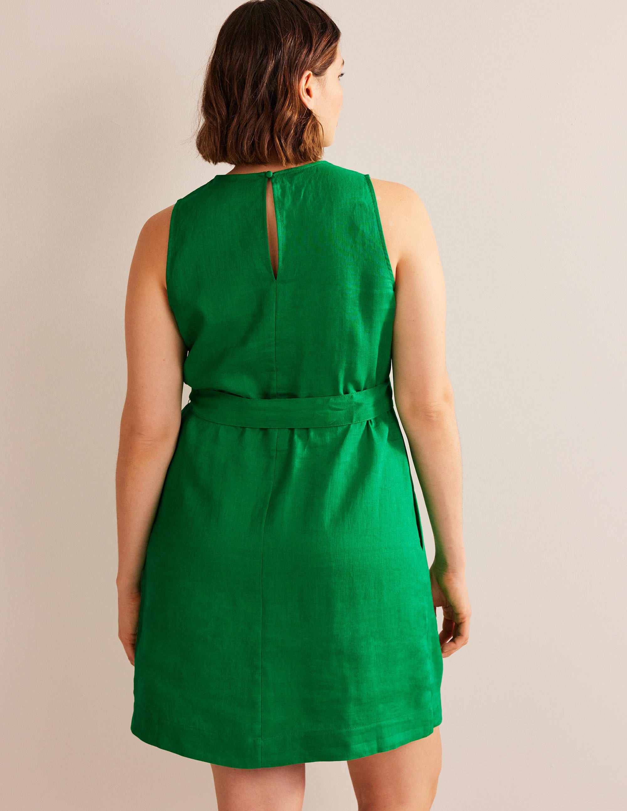 Ärmelloses Leinenkleid-Sattes Smaragdgrün - Image 6