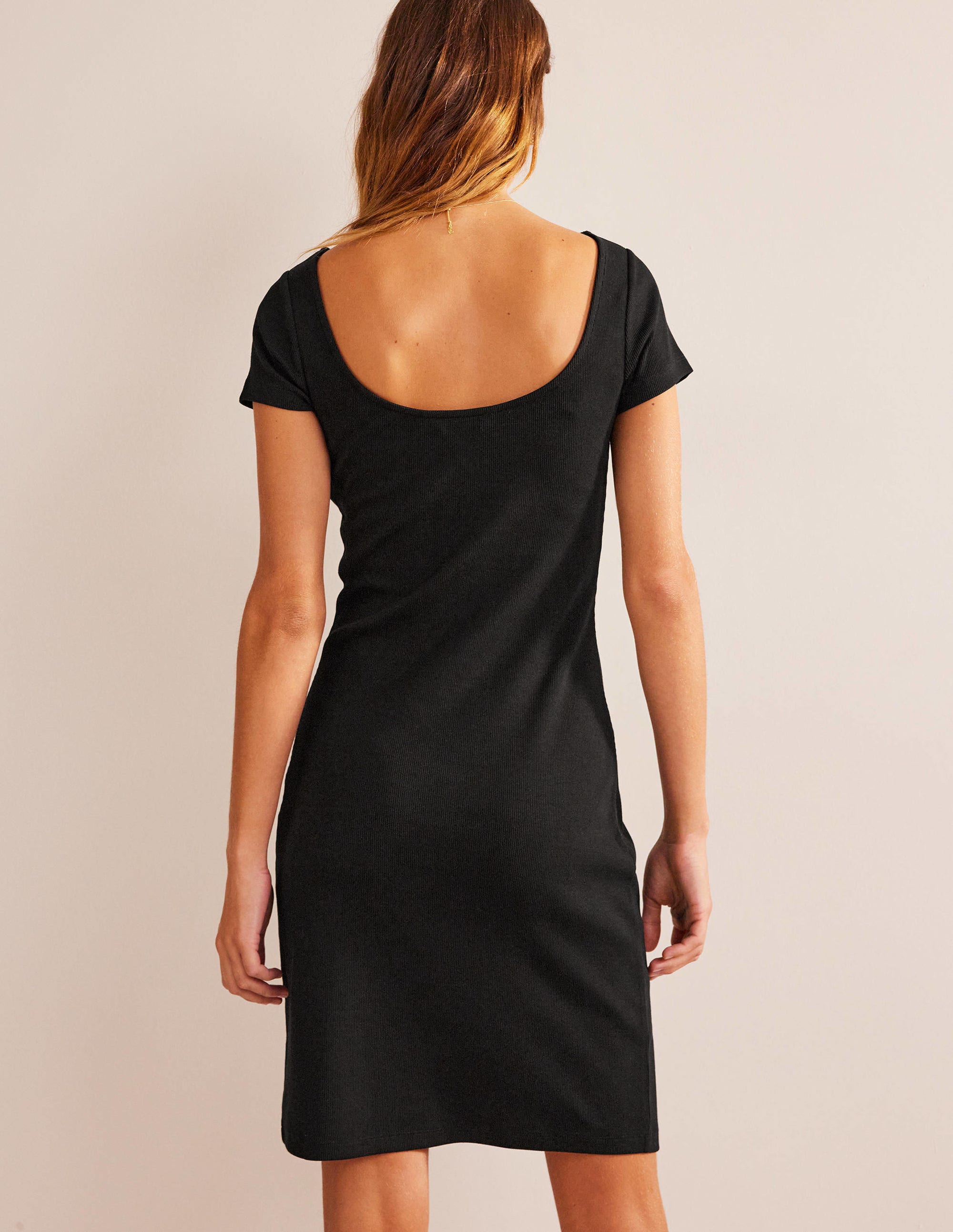 Low-Back Rib Jersey Mini Dress-Black - Image 3
