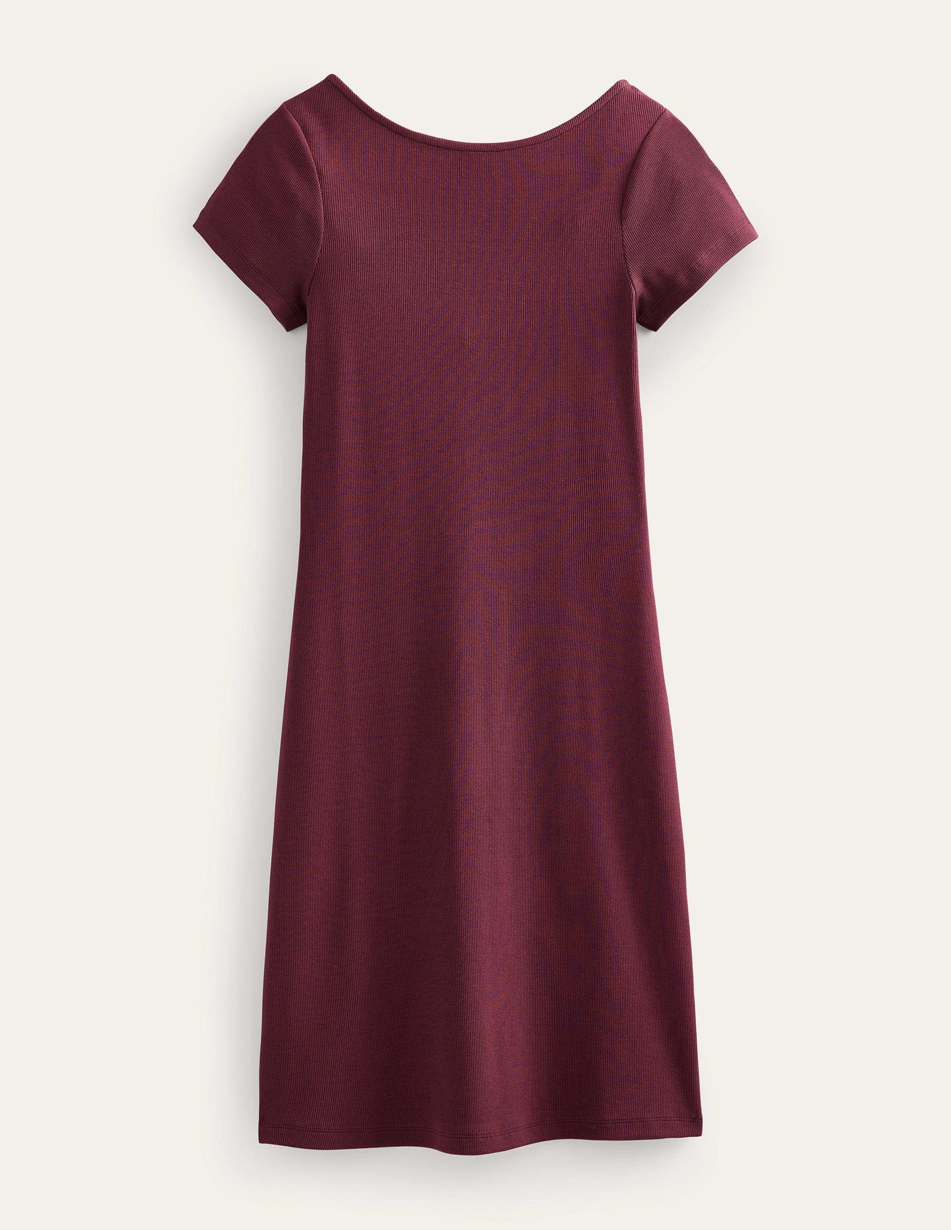 Low-Back Rib Jersey Mini Dress-Dark Burgundy-5