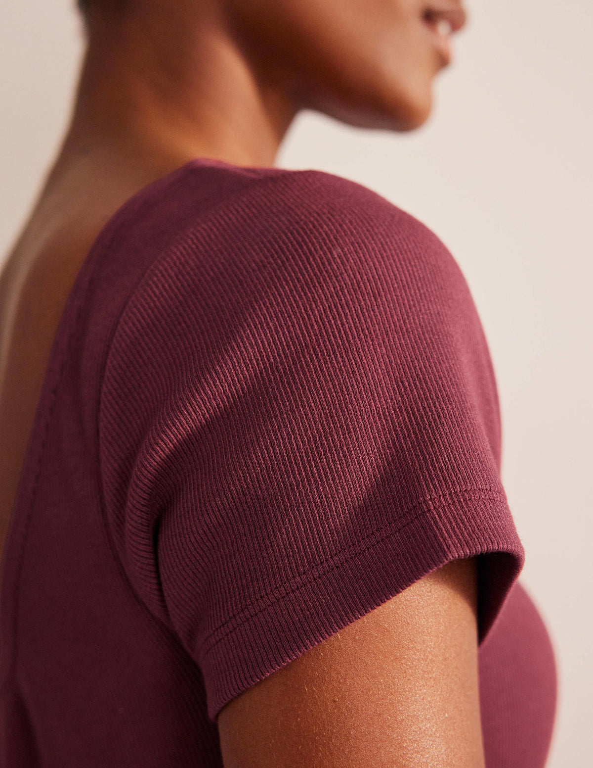 Low-Back Rib Jersey Mini Dress-Dark Burgundy-4