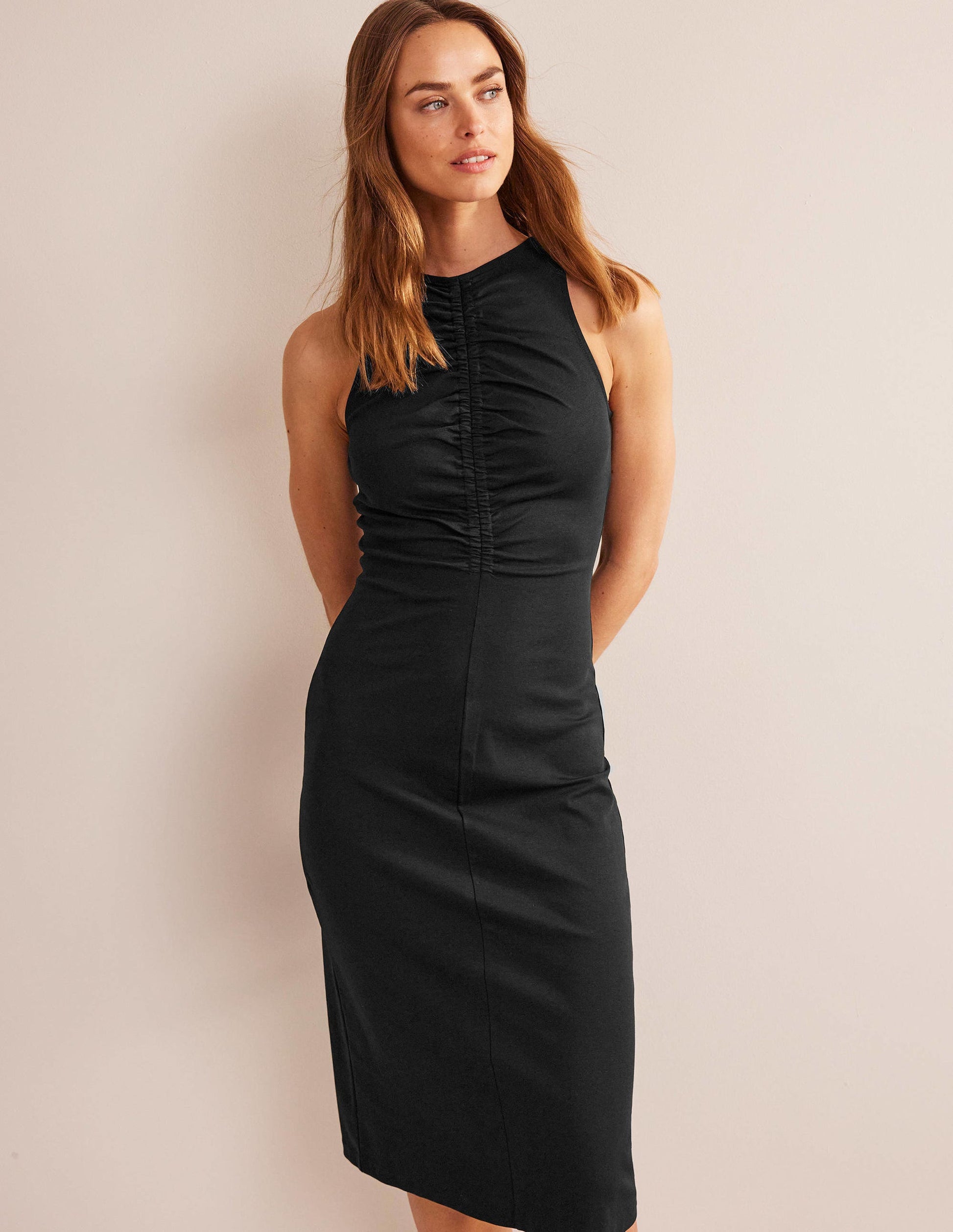 Midikleid aus Jersey mit Racer-Ausschnitt-Schwarz-4