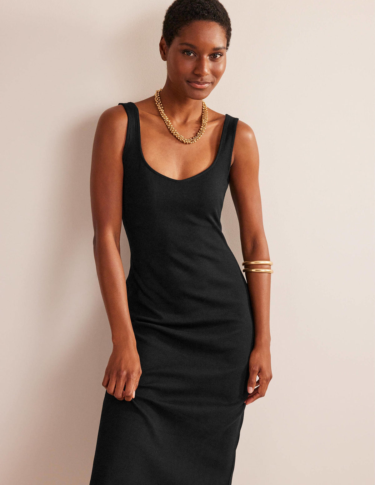 Strappy Rib Jersey Maxi Dress-Black - Image 4