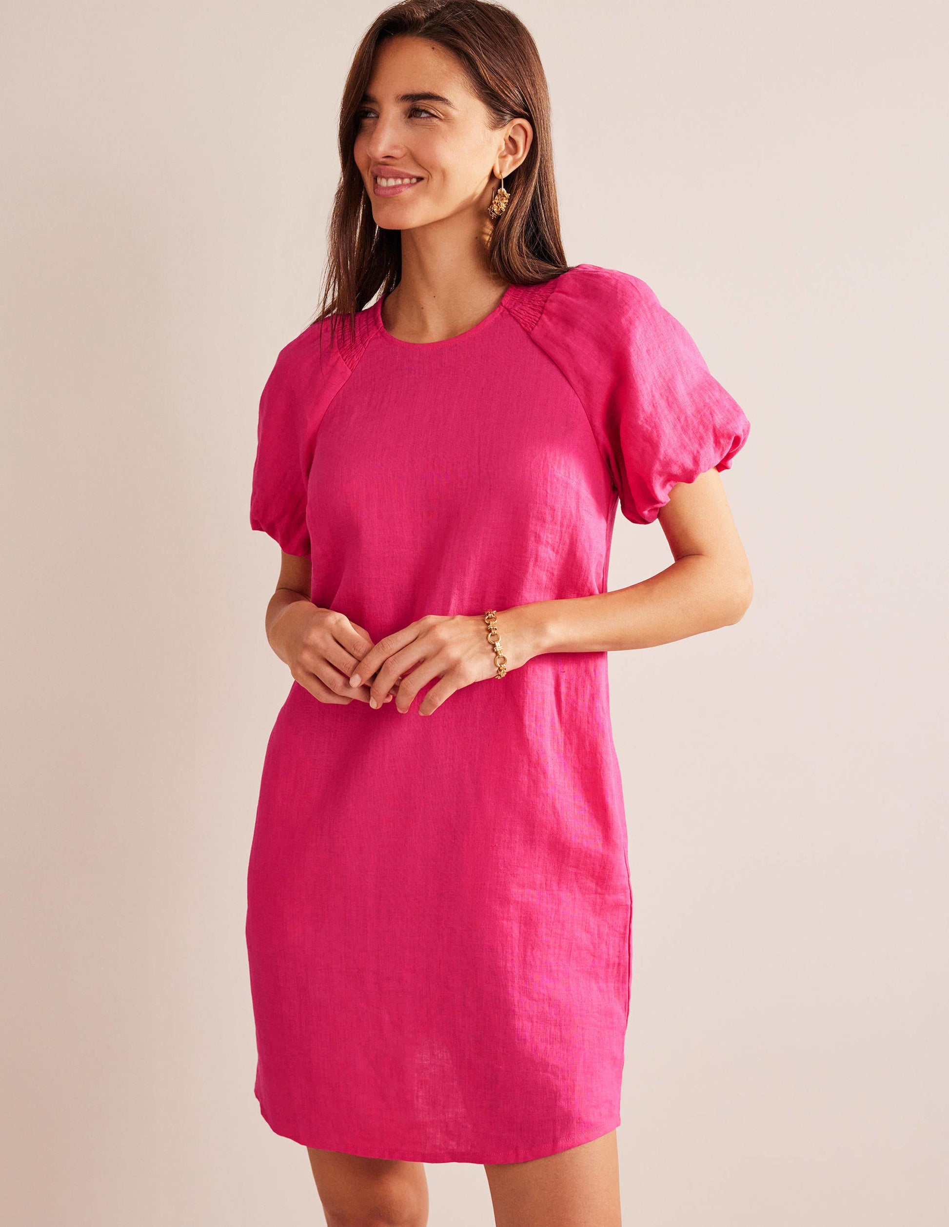 Leinen-Minikleid mit Ärmeldetail-Festivalrosa-1