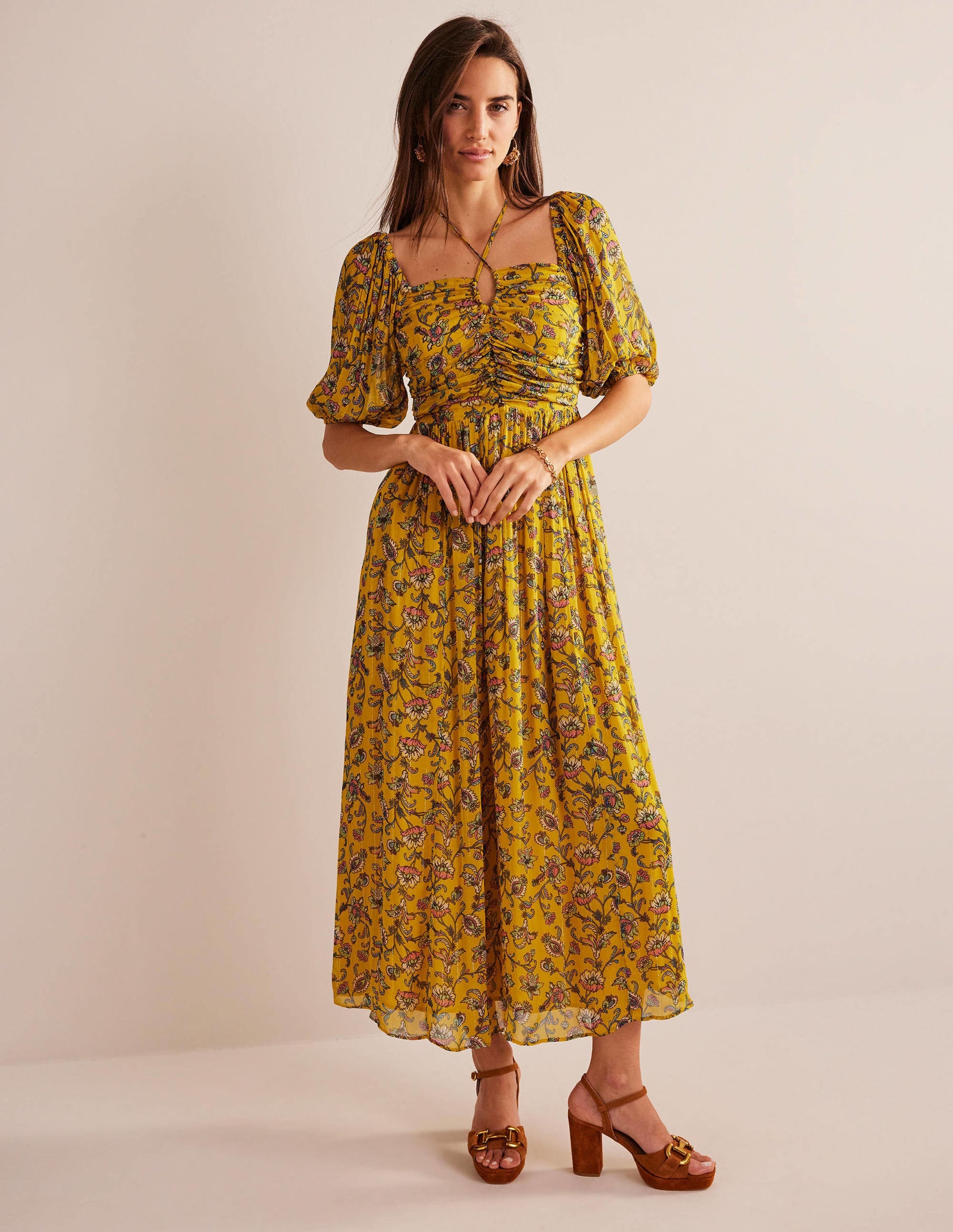 Robe longue dos-nu-Graine de moutarde, motif Meadow Fall - Image 1