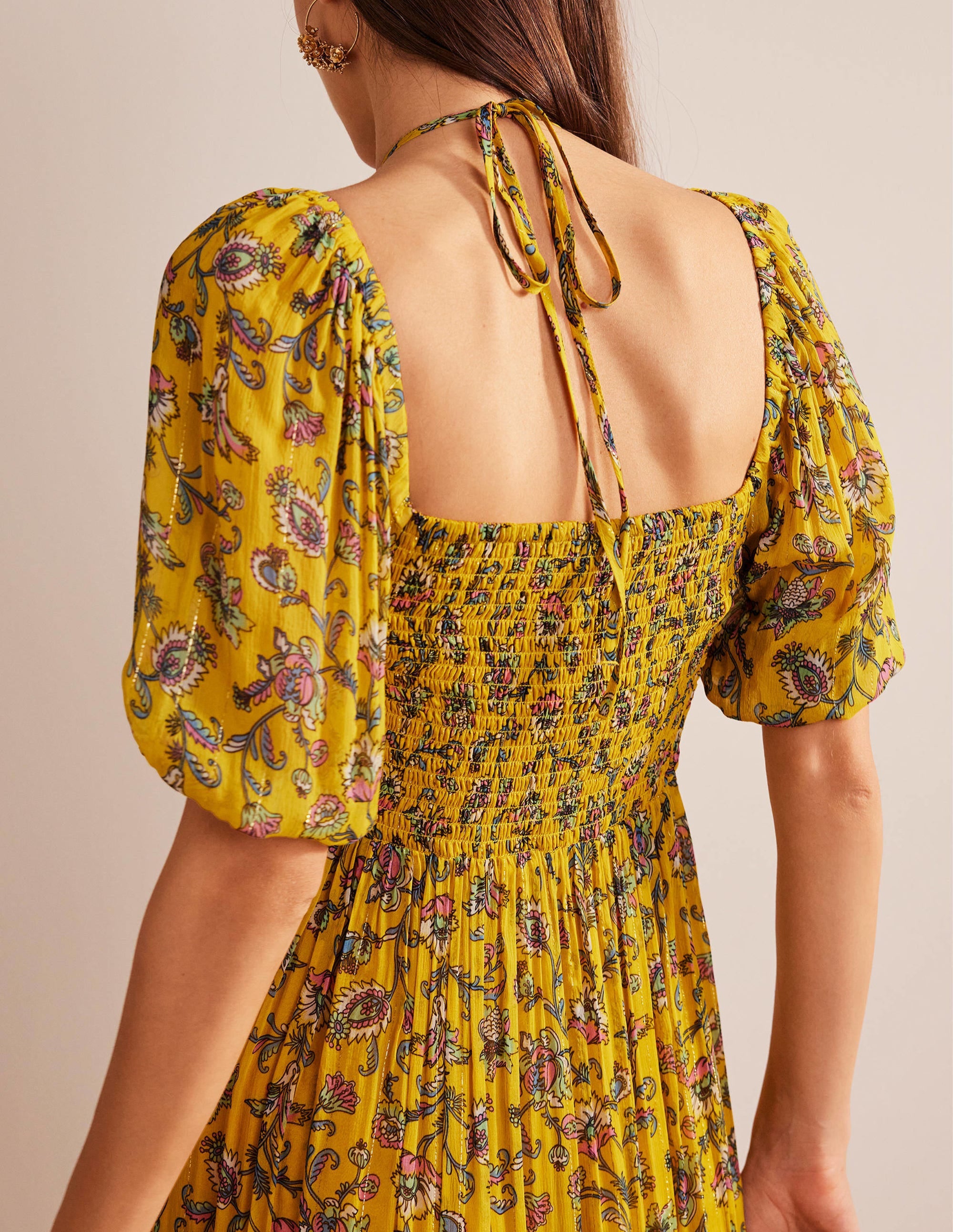 Robe longue dos-nu-Graine de moutarde, motif Meadow Fall - Image 2