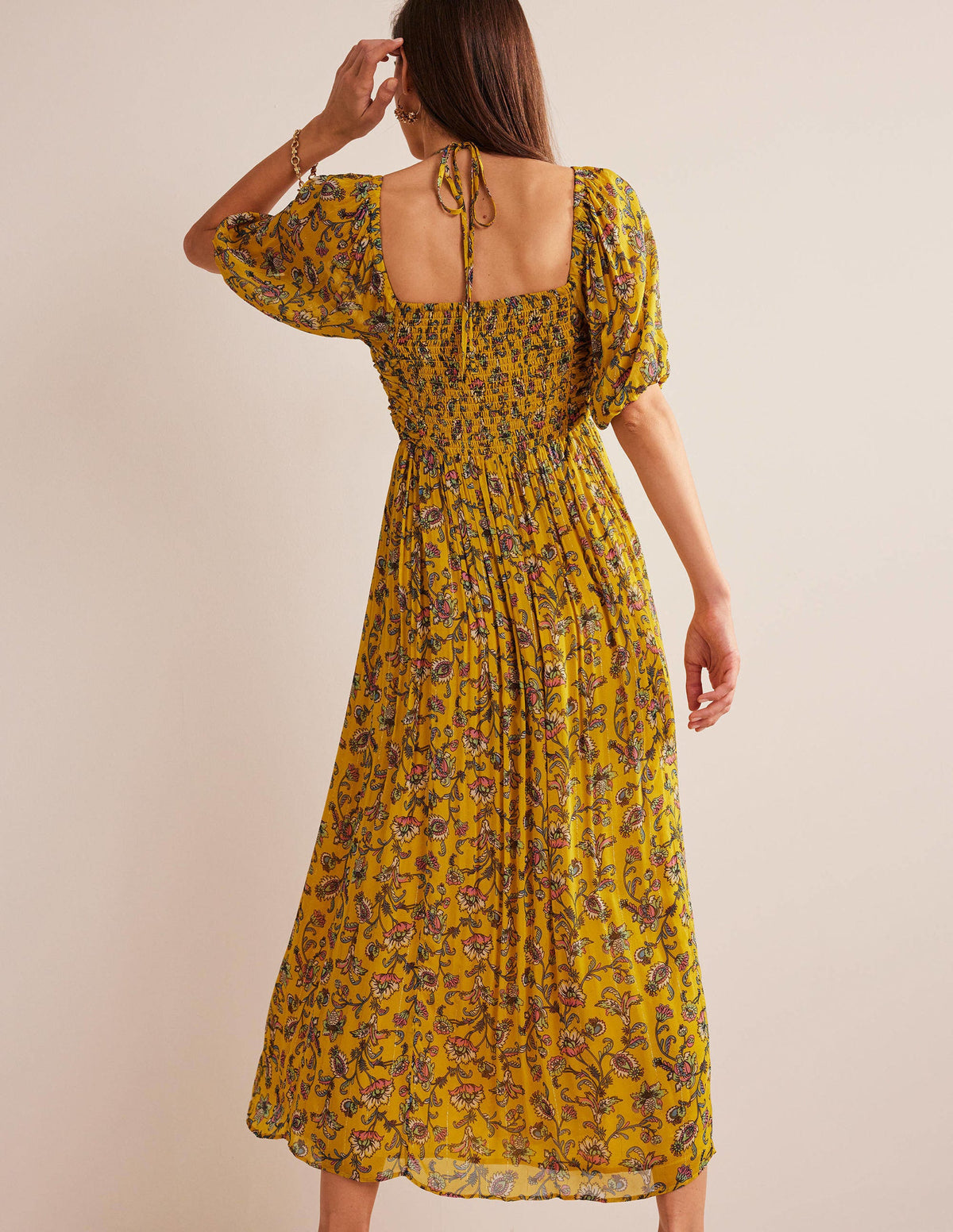 Robe longue dos-nu-Graine de moutarde, motif Meadow Fall - Image 3