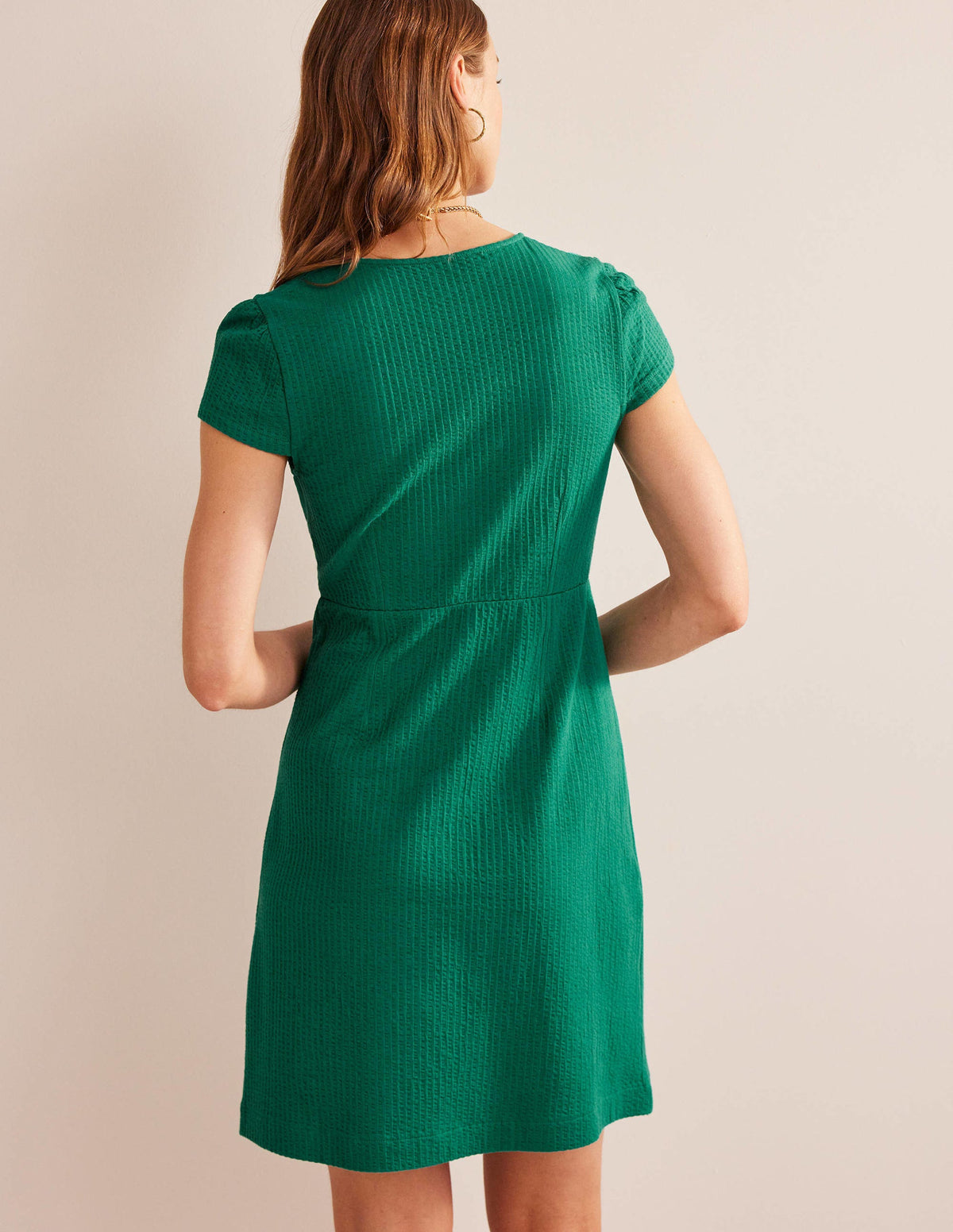 Robe style 40s en jersey seersucker-Émeraude vif-3