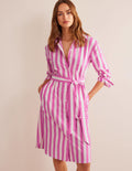 Lässiges Hemdblusenkleid aus Baumwolle-Magenta/Naturweiß