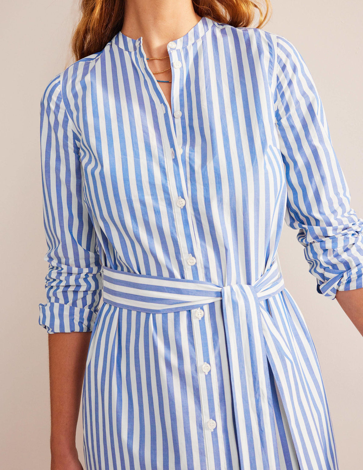 Robe-chemise en coton à ceinture-Rayé saphir et ivoire - Image 2