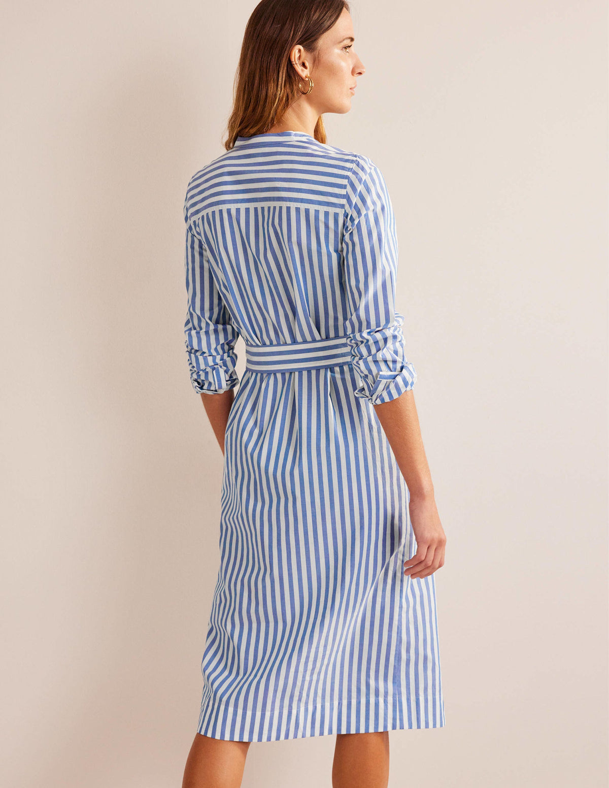 Robe-chemise en coton à ceinture-Rayé saphir et ivoire - Image 3