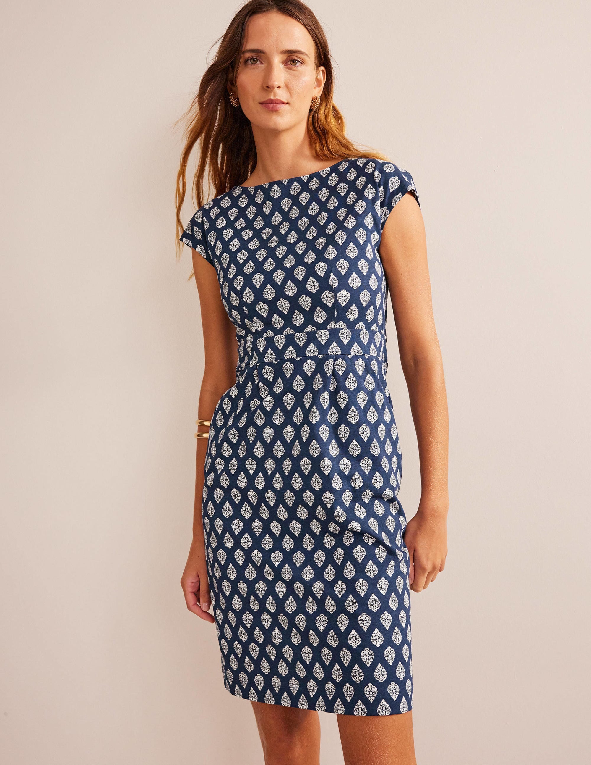 Robe Florrie en jersey-Bleu marine foncé, motif Jasmine Bud - Image 1