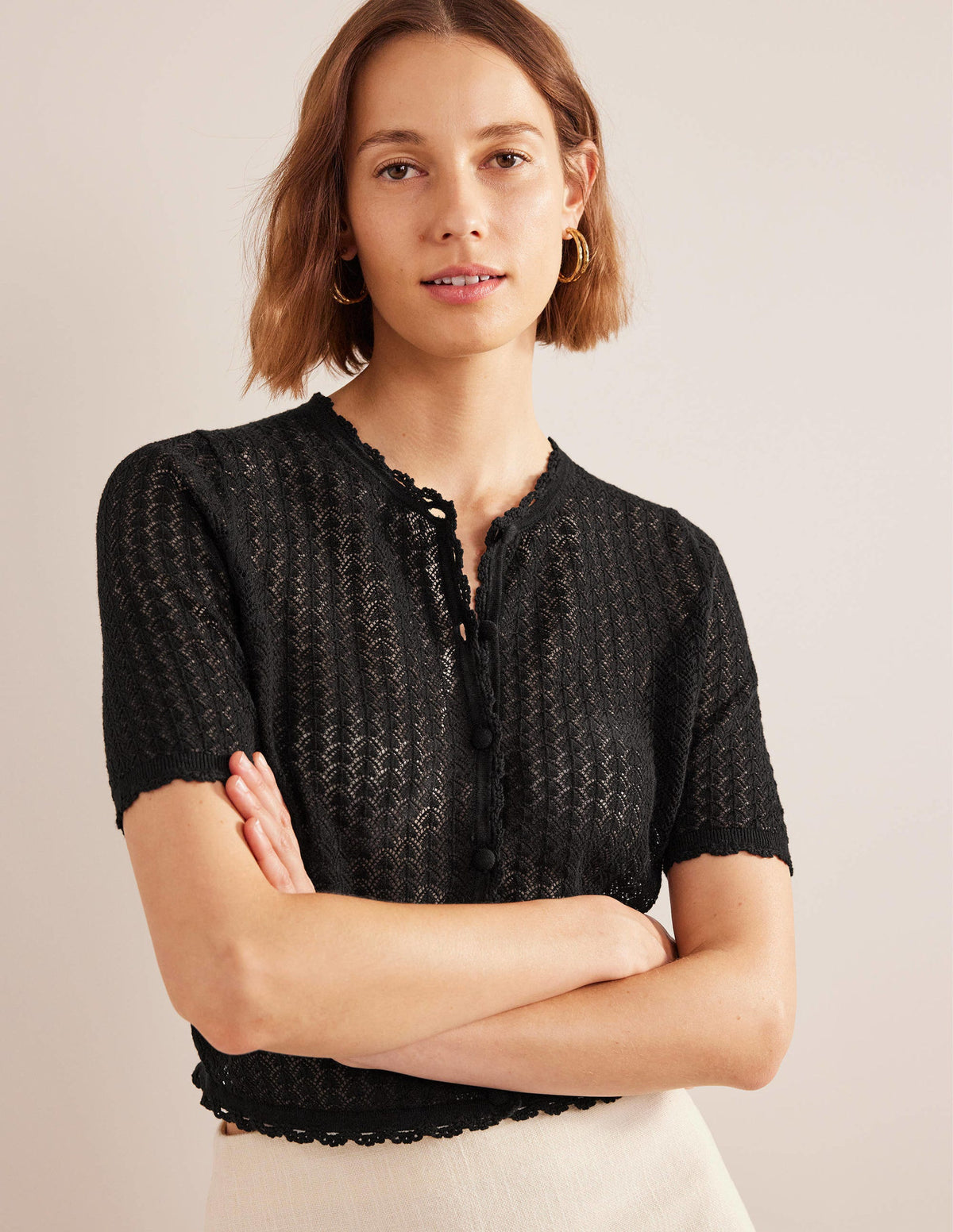 Kurz geschnittener Cardigan mit kurzen Ärmeln-Schwarz - Image 1