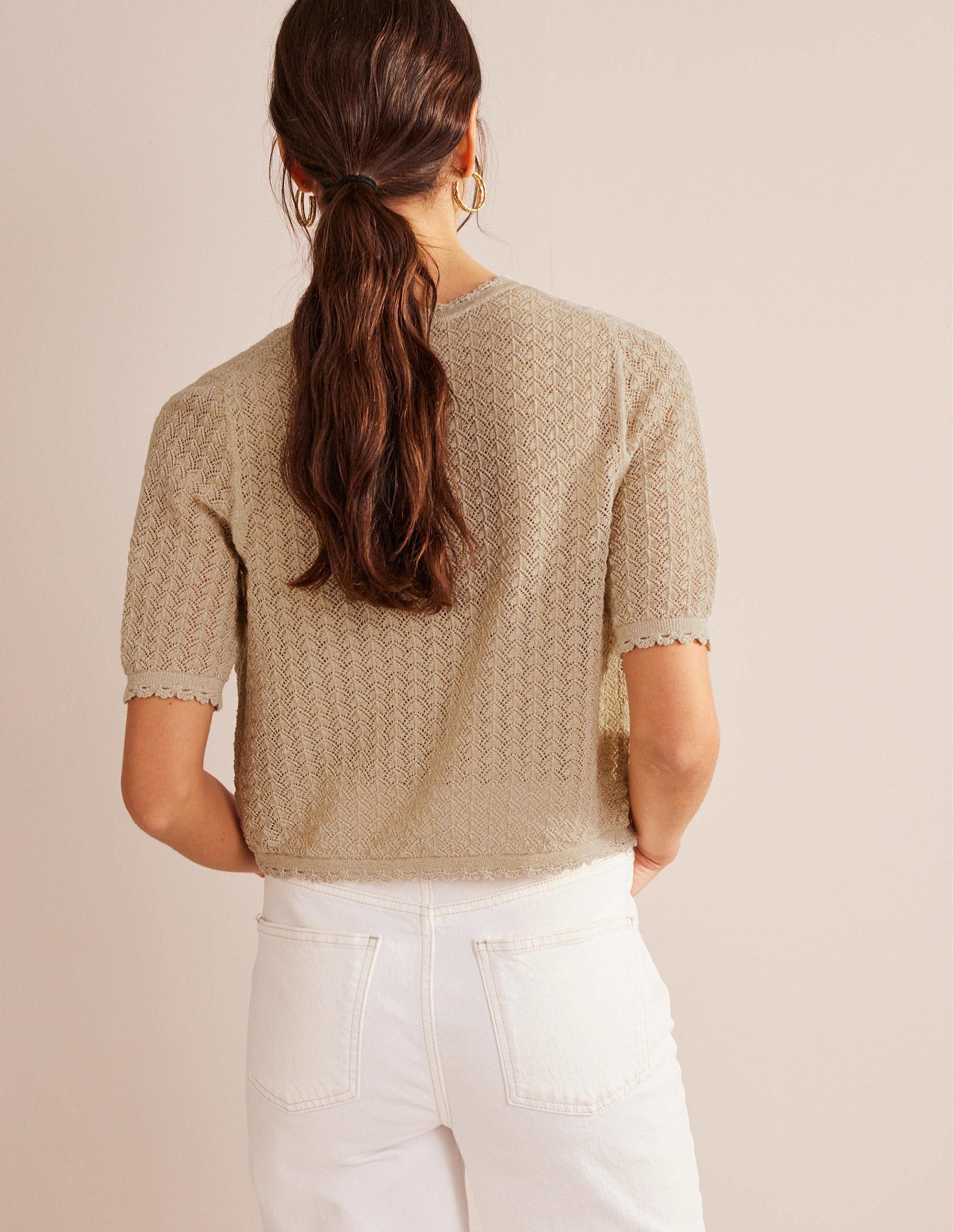 Kurz geschnittener Cardigan mit kurzen Ärmeln-Gold, Glitzer-3