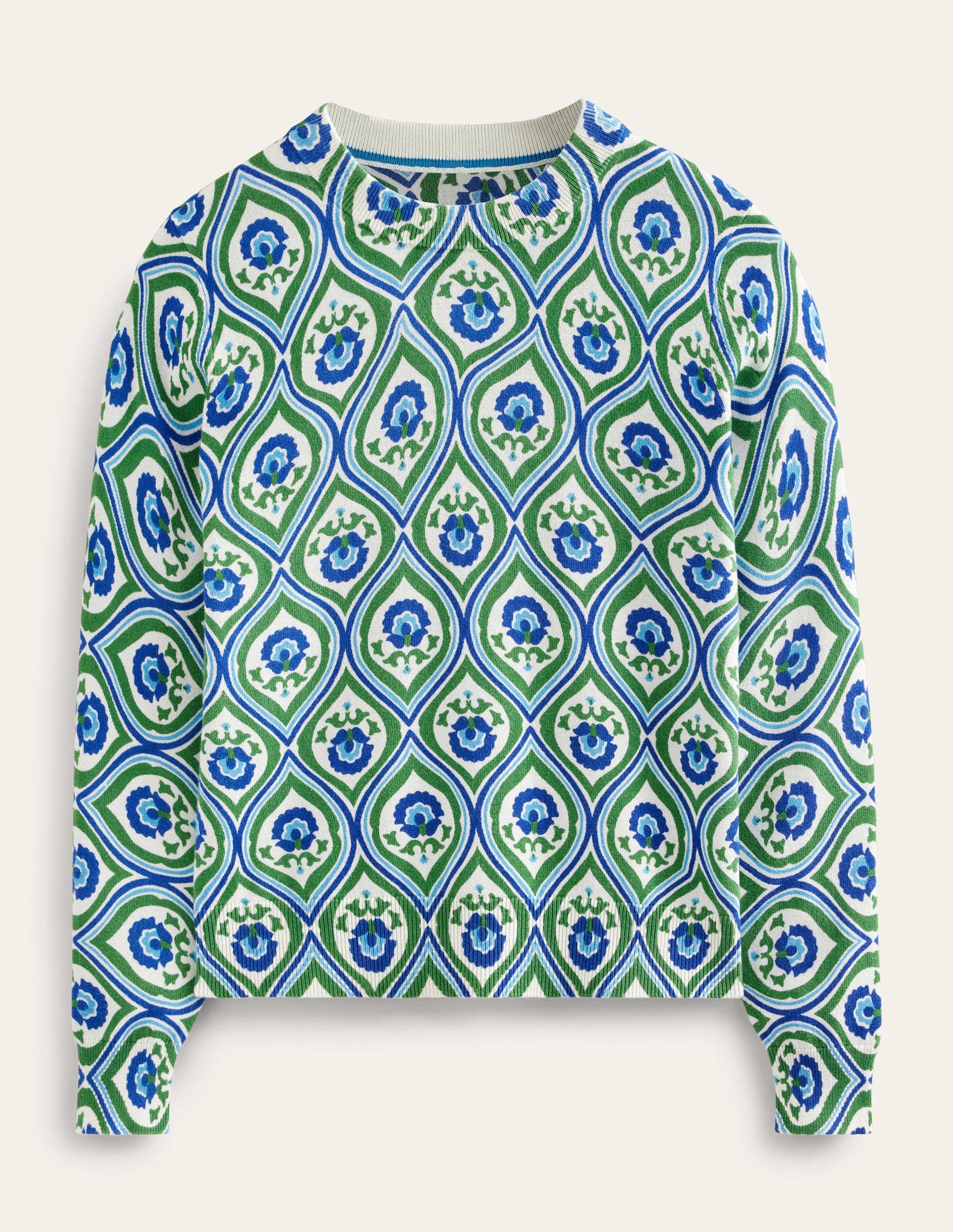 Gemusterter Pullover mit hohem Kragen-Sattes Grün, Geometrisches Kaskadenmuster-5