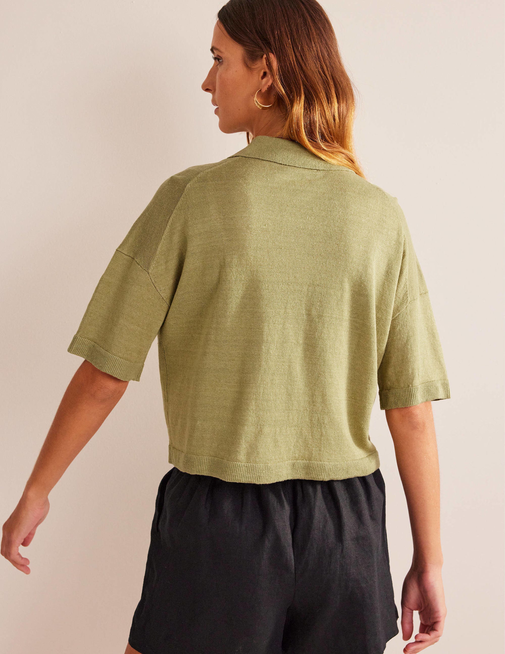 Strickhemd aus Leinen mit Kragen-Schilfgrün - Image 3