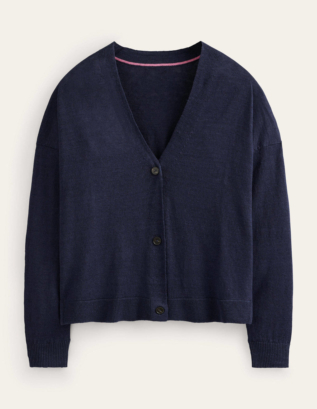 Leinencardigan mit überschnittener Schulter-Marineblau - Image 6