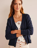 Leinencardigan mit überschnittener Schulter-Marineblau