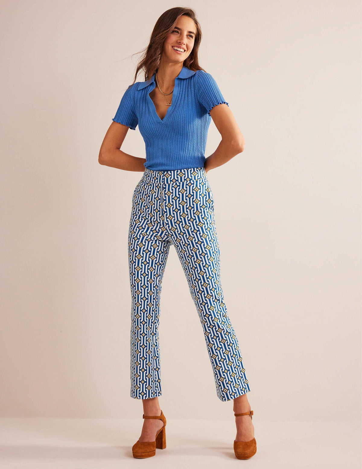 Ausgestellte 7/8-Hose-Saphirblau, Geometrisches Muster-1