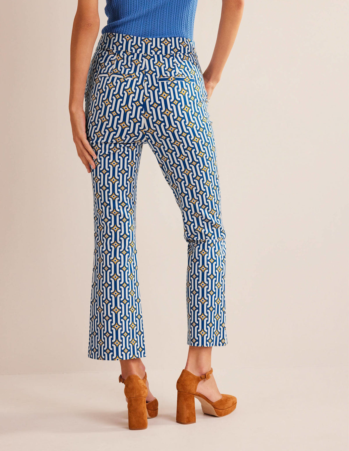 Ausgestellte 7/8-Hose-Saphirblau, Geometrisches Muster-3
