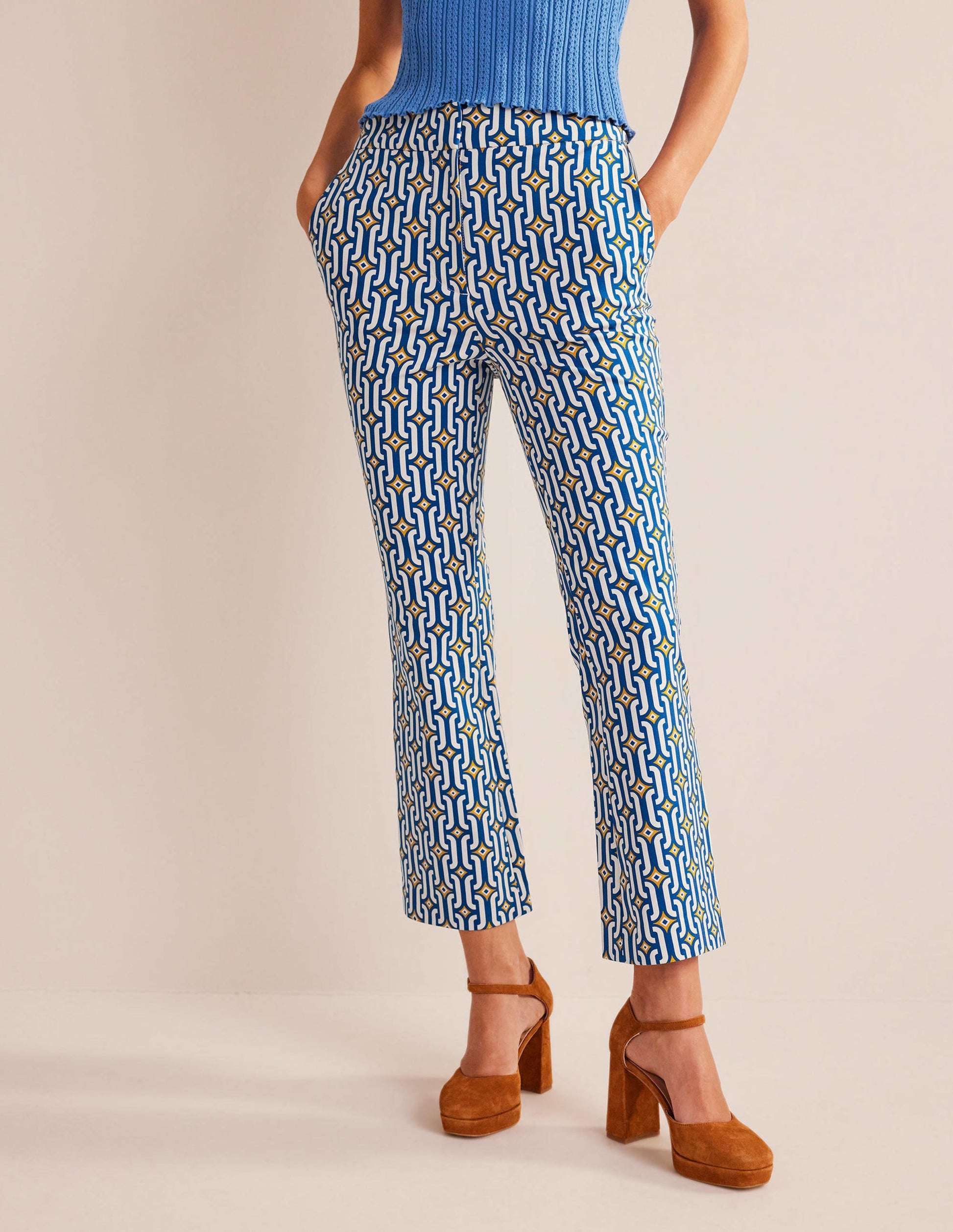 Ausgestellte 7/8-Hose-Saphirblau, Geometrisches Muster-5