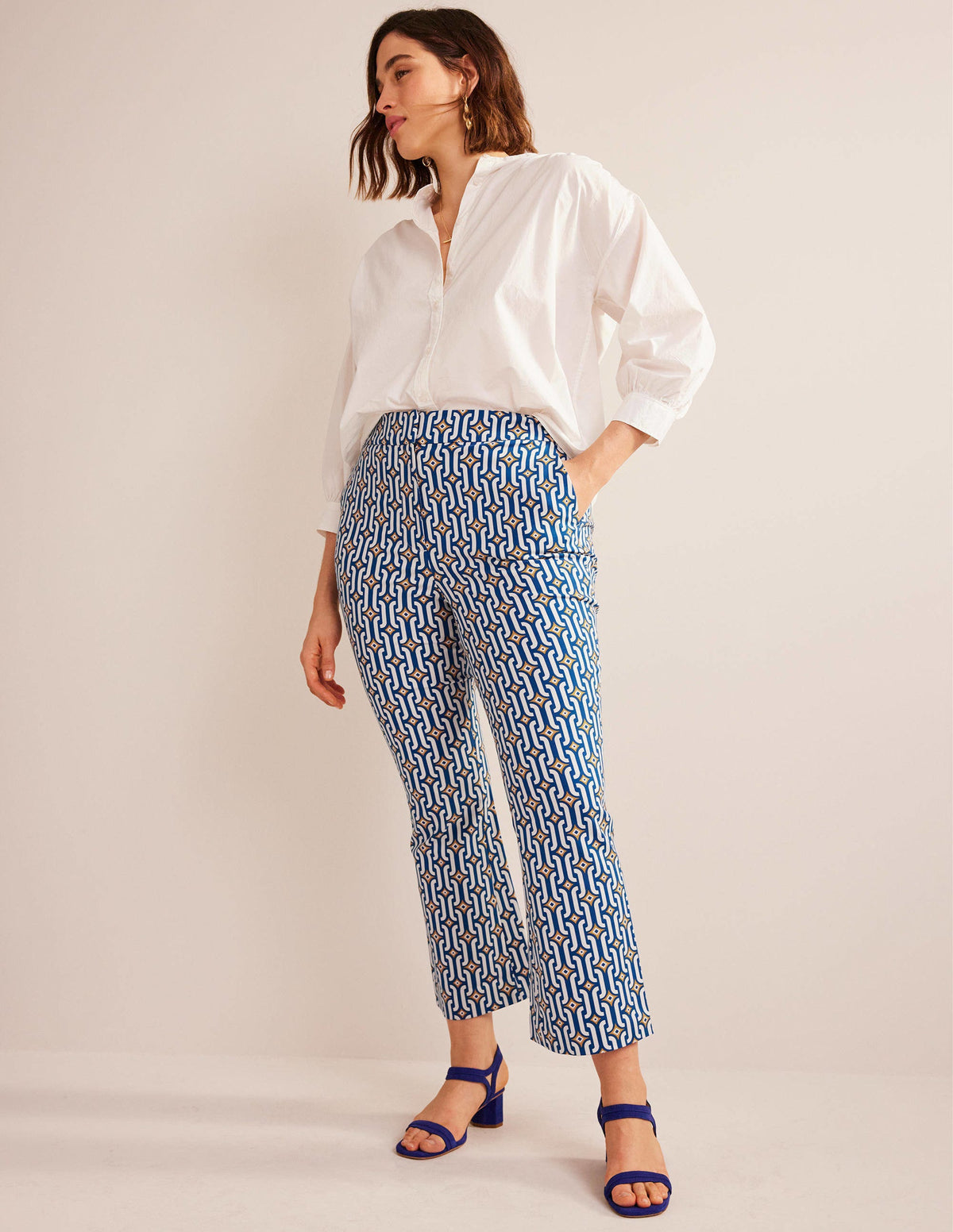 Ausgestellte 7/8-Hose-Saphirblau, Geometrisches Muster-6