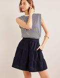 Pull On Tiered Linen Skirt-Navy