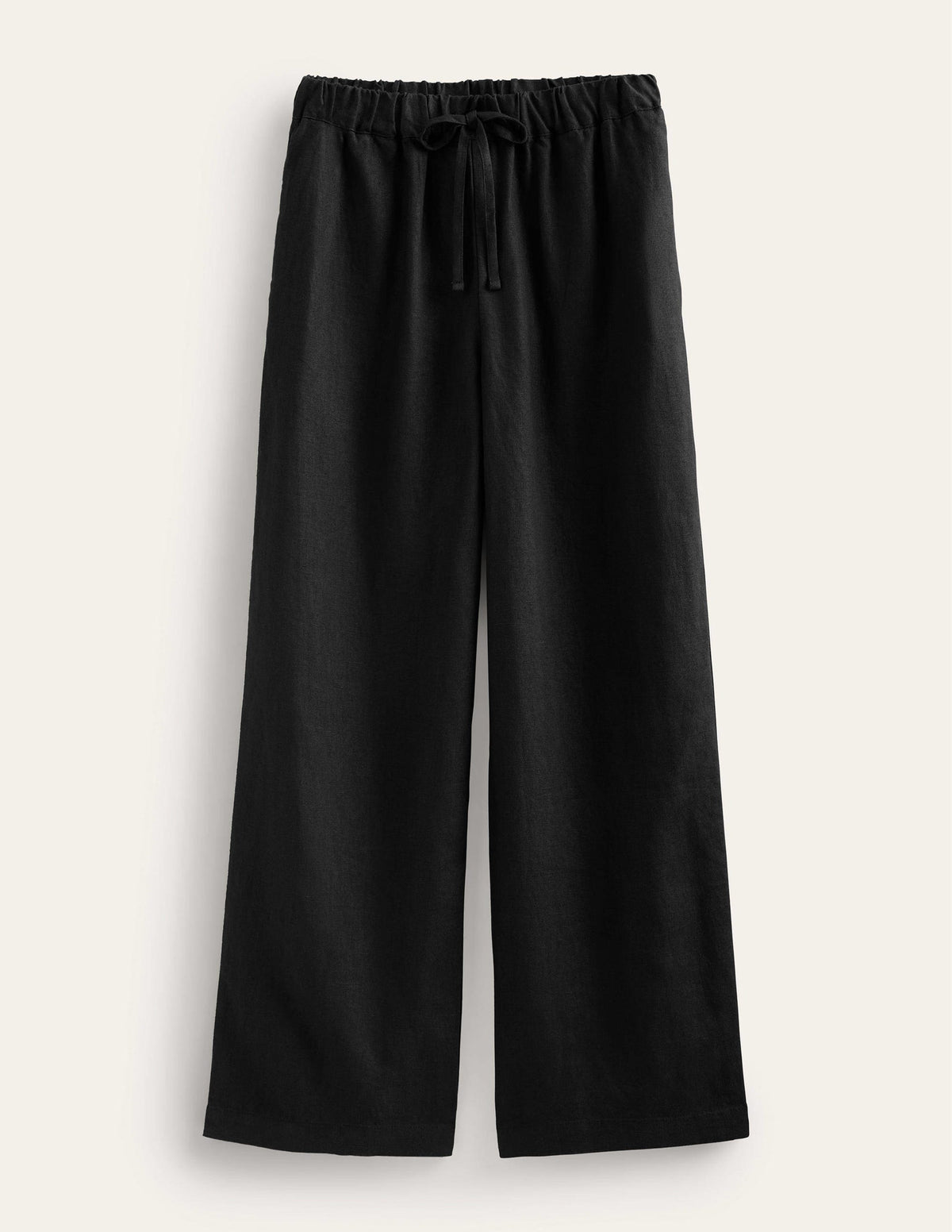 Pantalon décontracté à enfiler en lin-Noir-5