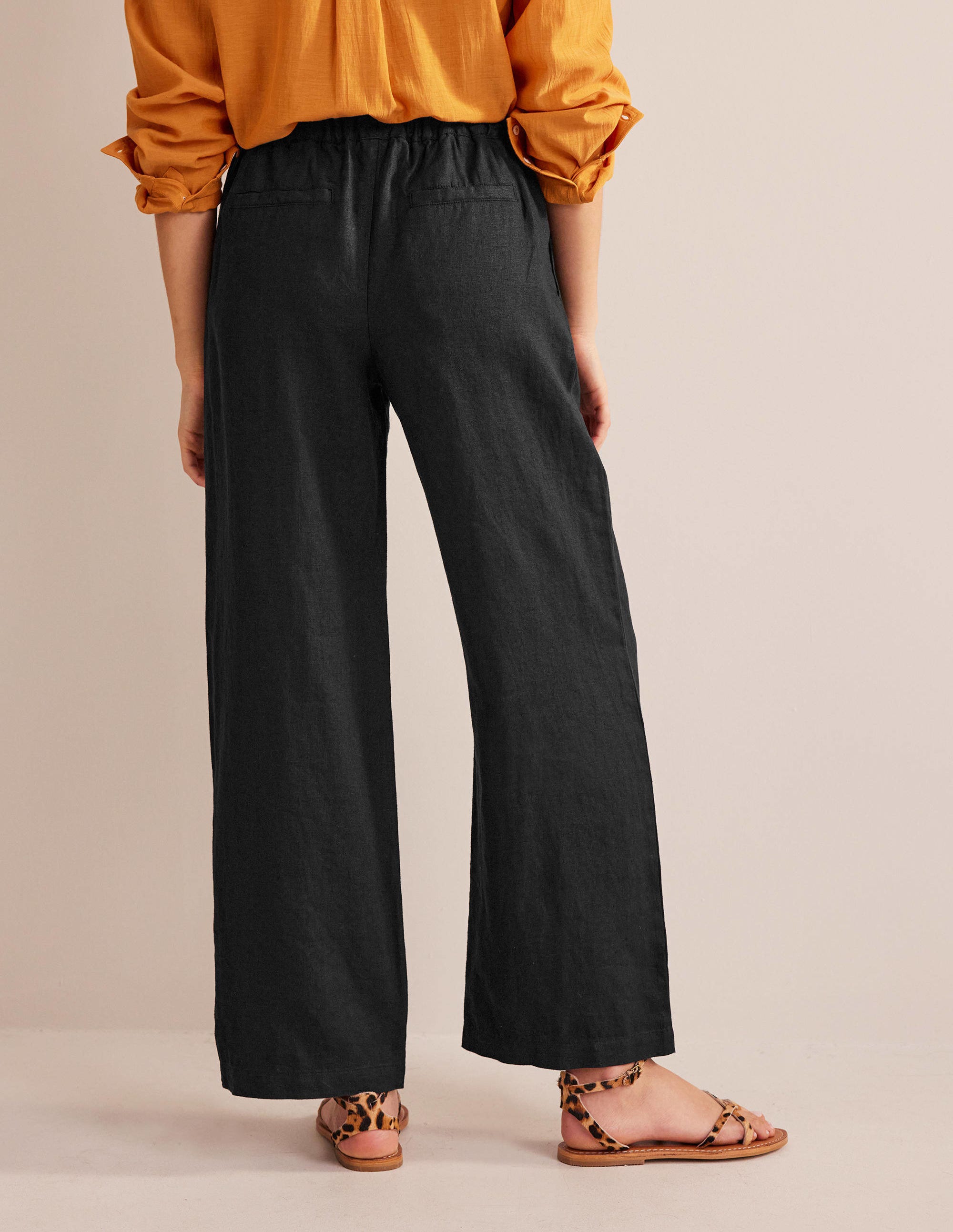 Pantalon décontracté à enfiler en lin-Noir - Image 3