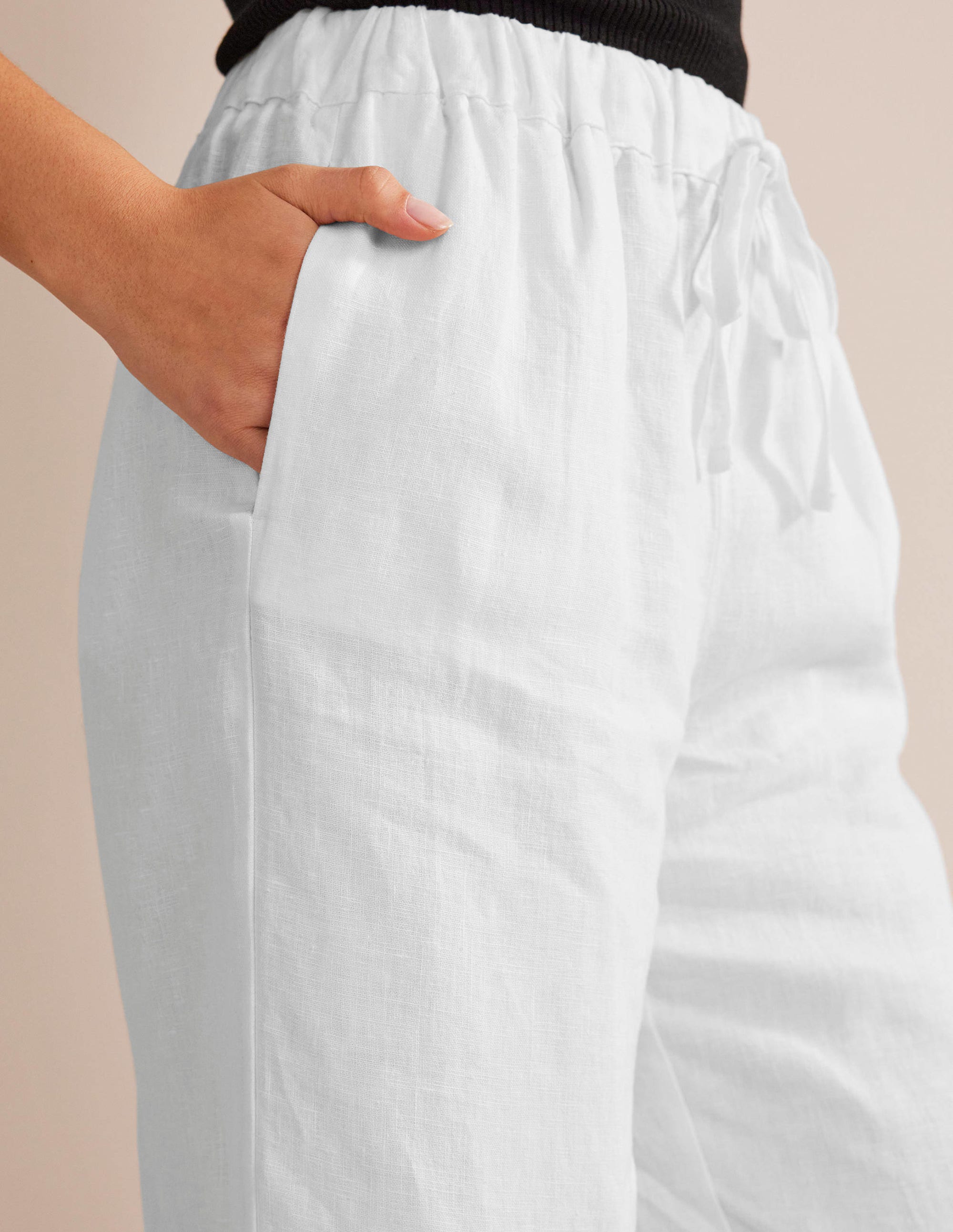 Pantalon décontracté à enfiler en lin-Blanc - Image 2