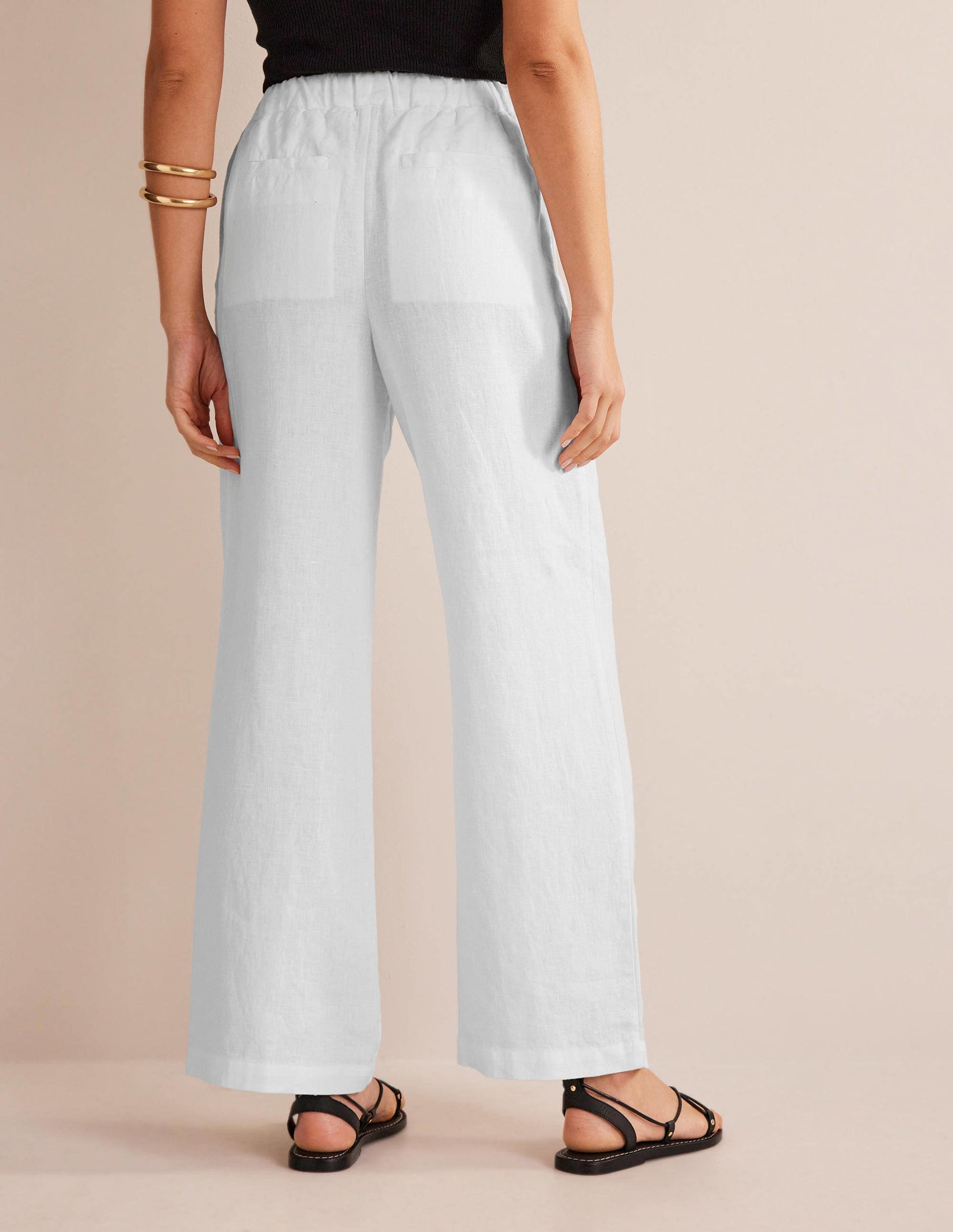 Pantalon décontracté à enfiler en lin-Blanc-3