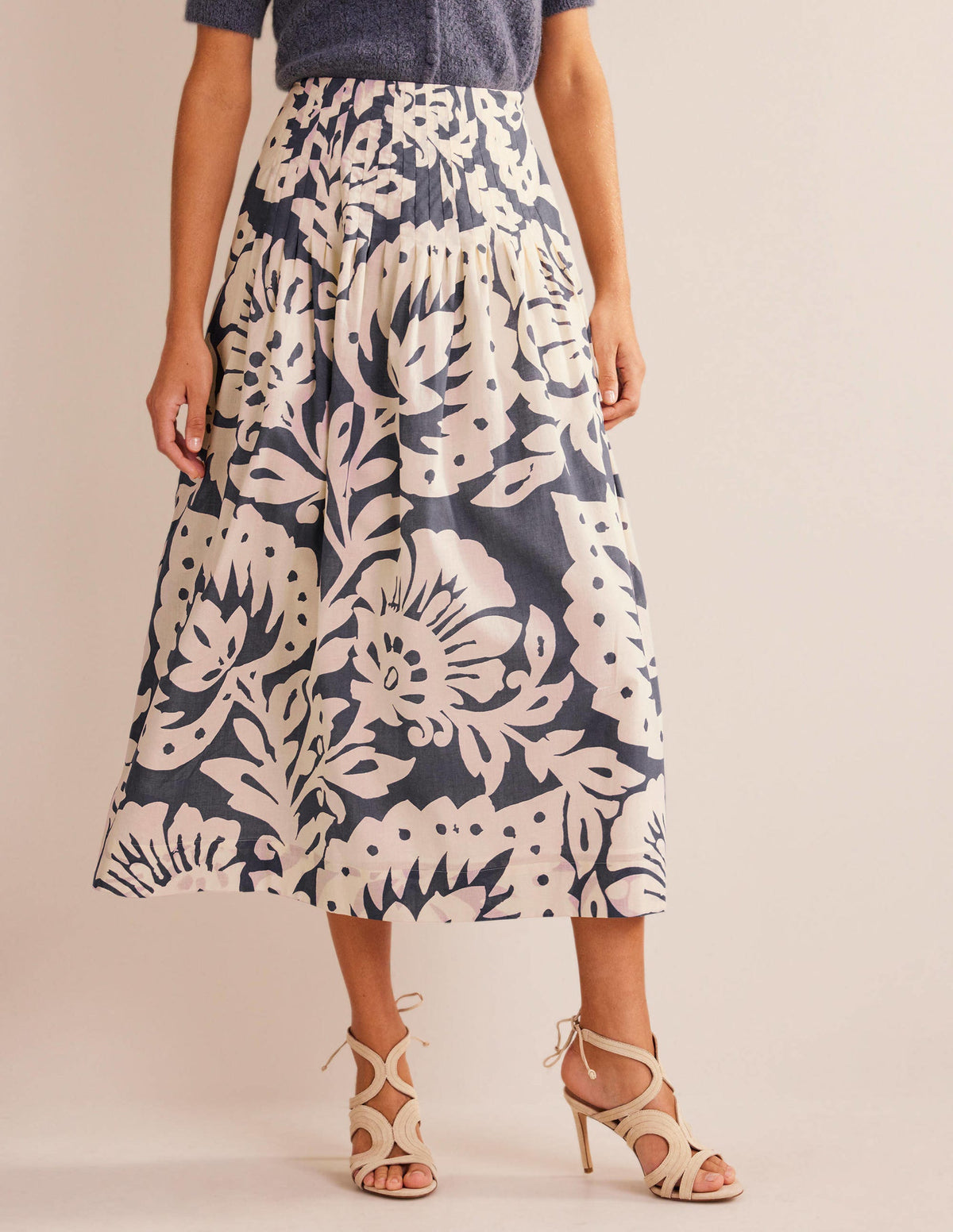 Jupe midi plissée en coton-Saphir, motif Oak Terrace - Image 4