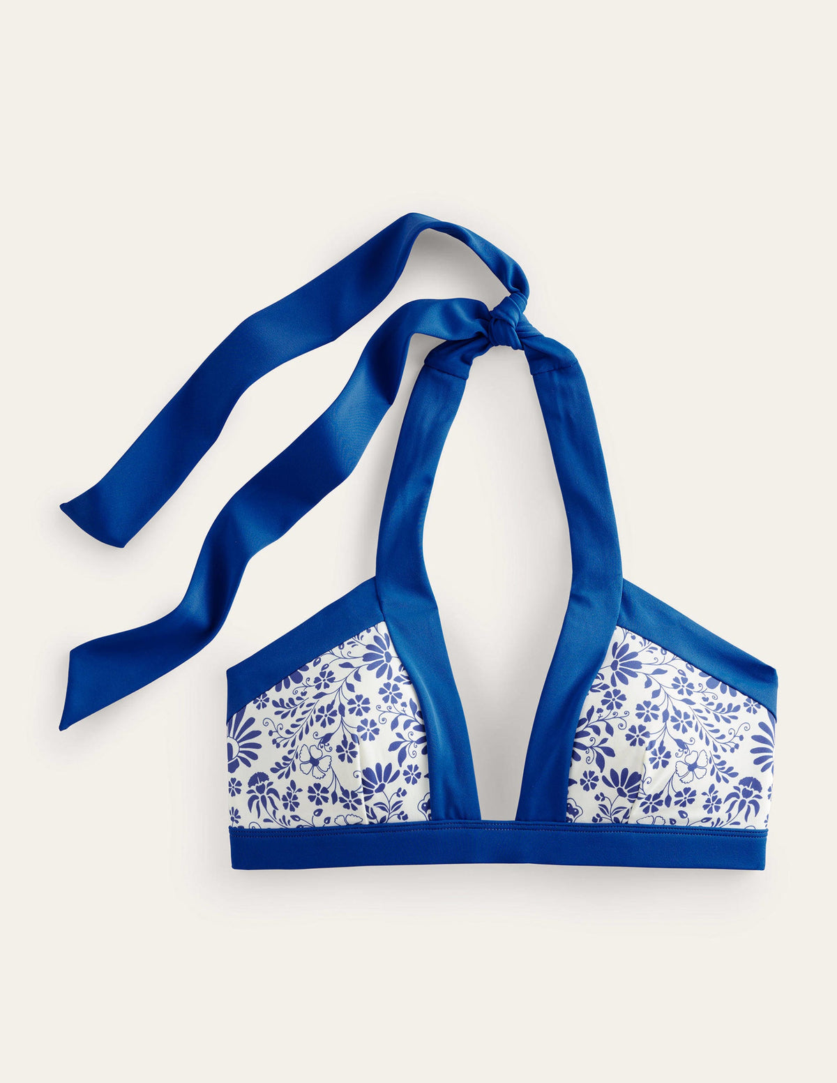 Ithaka Neckholder-Bikinioberteil-Naturweiß, Seeblau Gardenien - Image 5