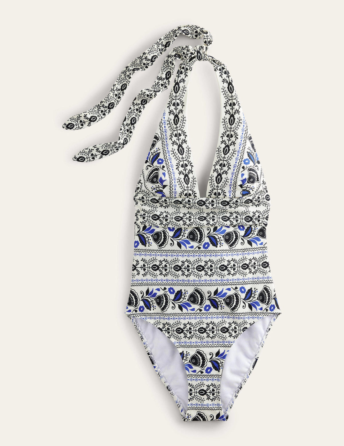 Neckholder-Badeanzug mit Schleife-Naturweiß, Milos-Blüten - Image 5