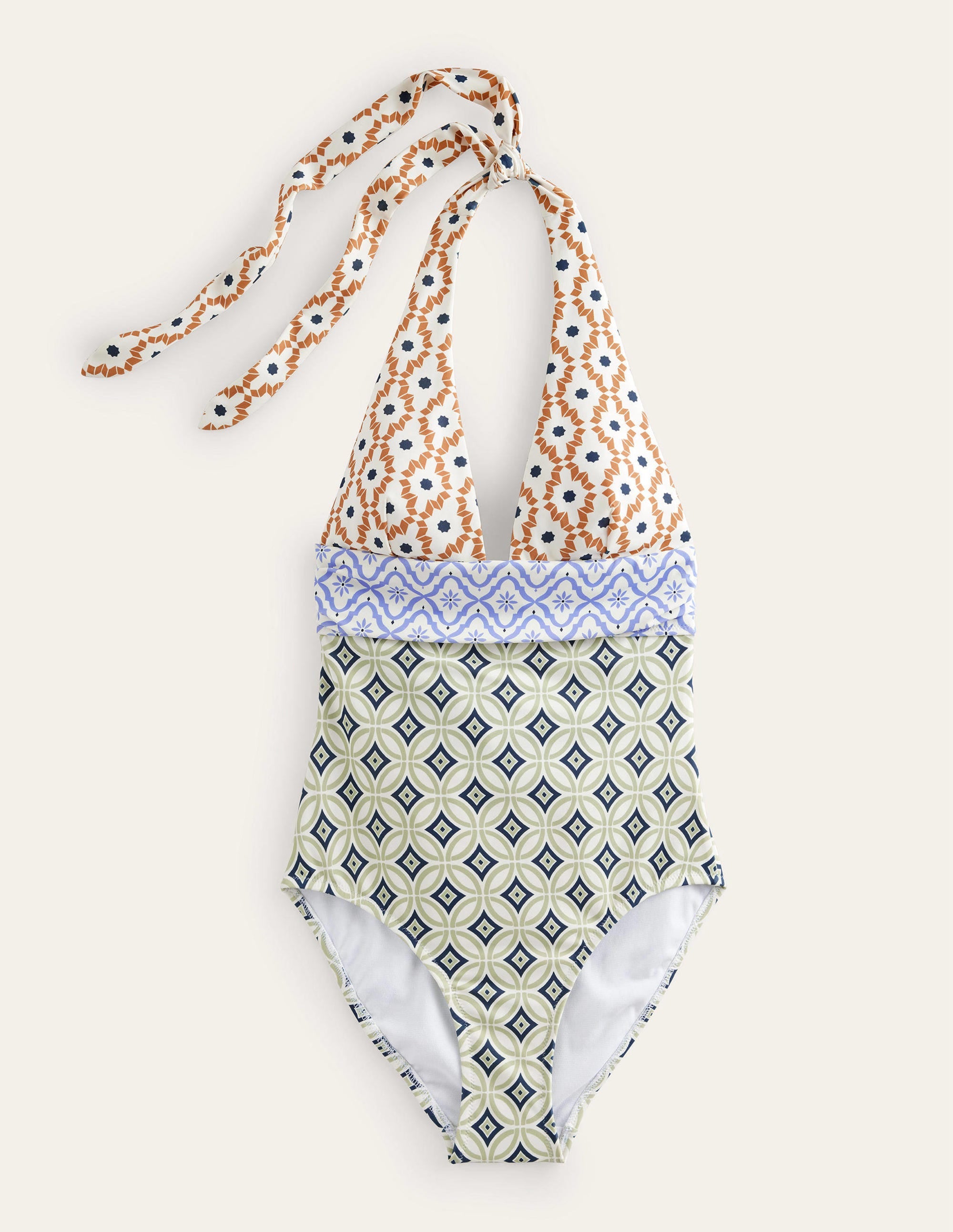 Neckholder-Badeanzug mit Schleife-Bunt, Geometrisches Muster - Image 8