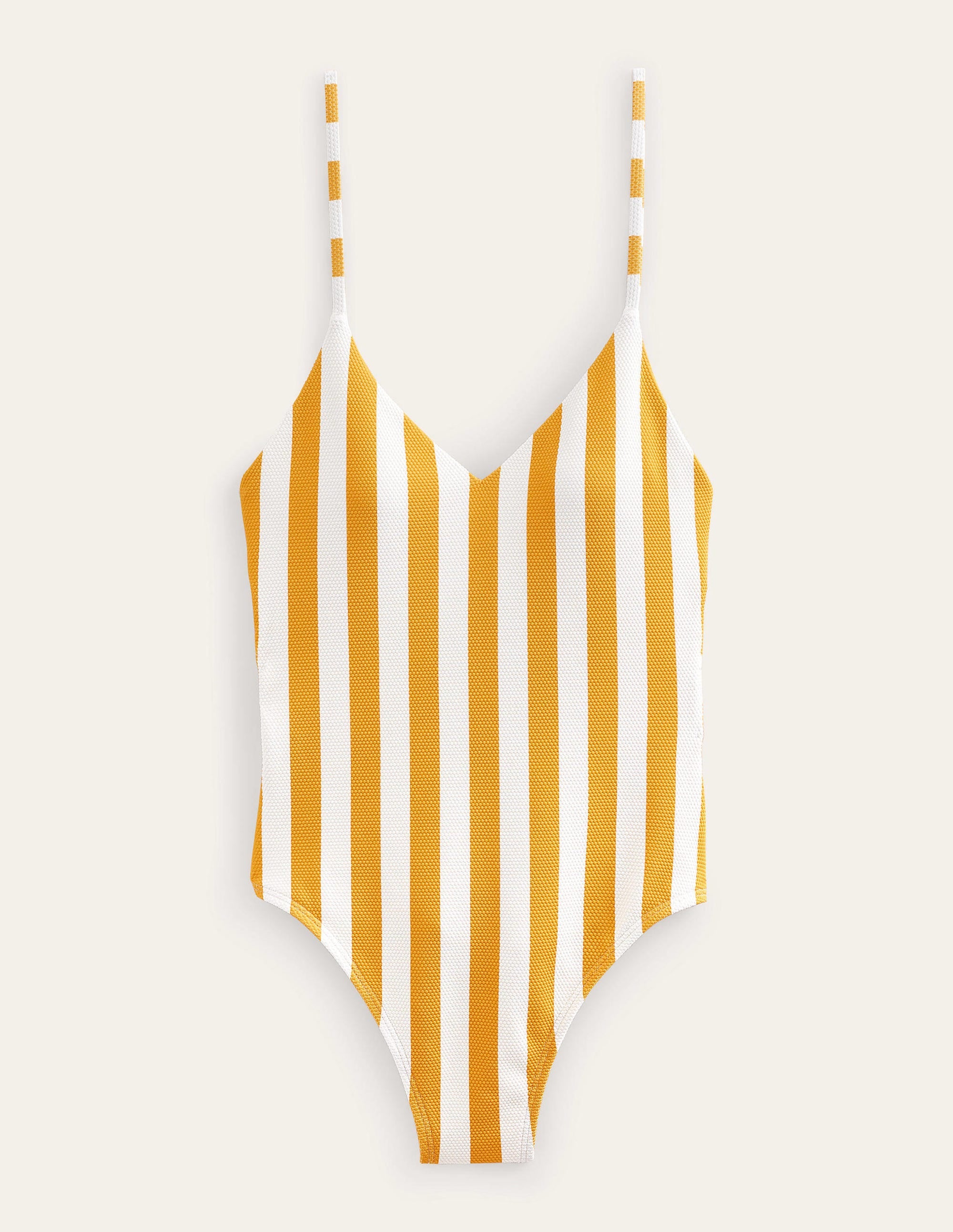 Maillot de bain à fines bretelles-Jaune gingembre, rayé ivoire - Image 5