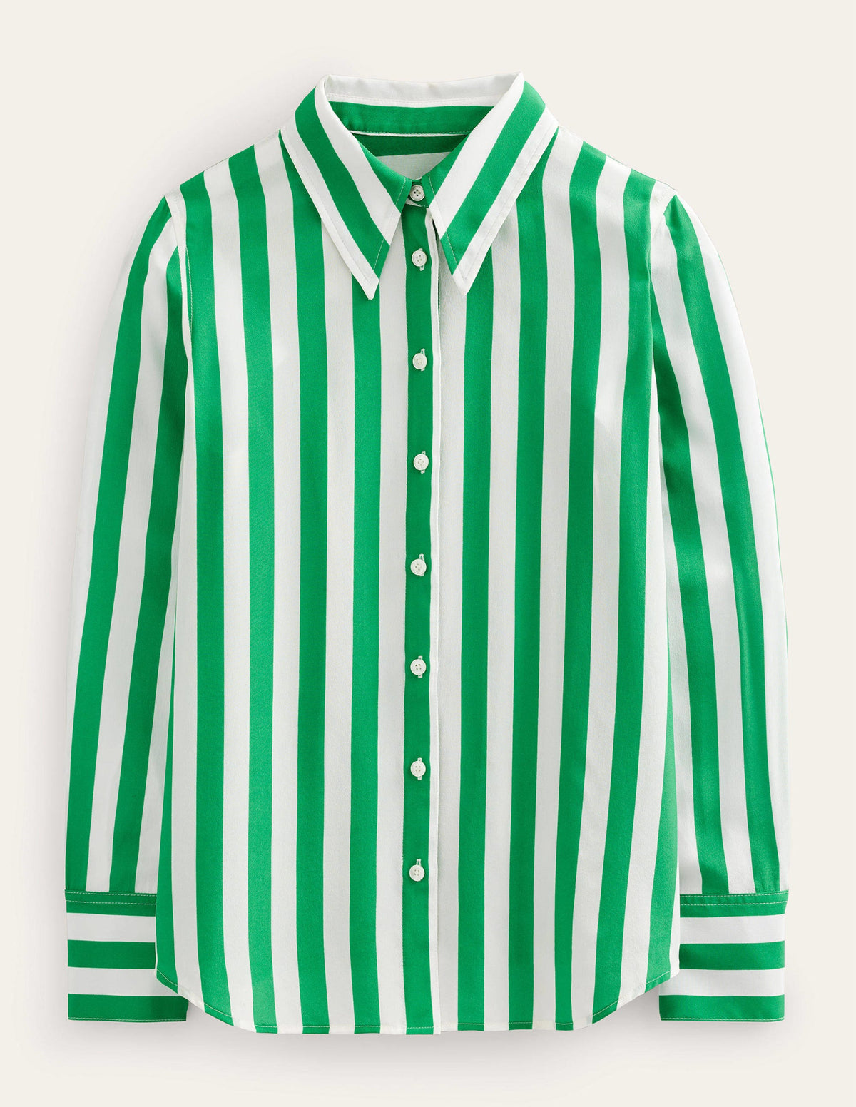 Nouvelle chemise en soie-Émeraude profond et rayé ivoire - Image 6