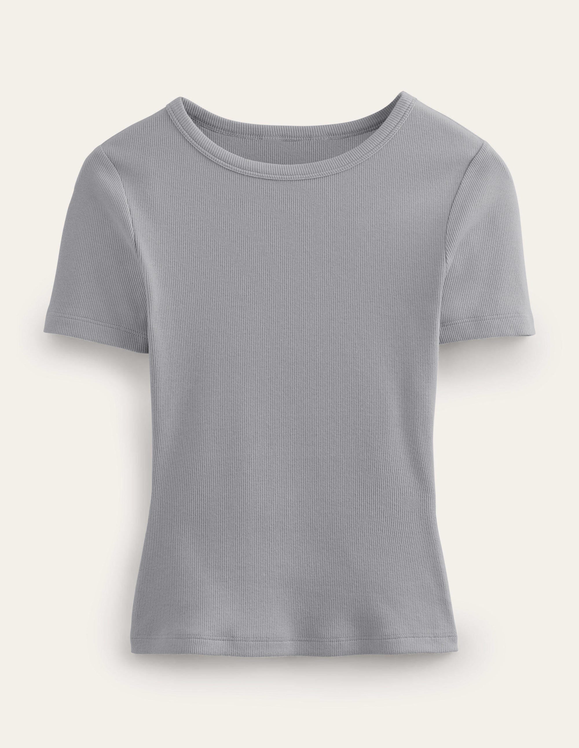 T-Shirt aus Baumwoll-Rippstrick-Kiesgrau - Image 5