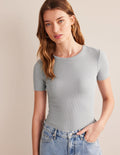 T-Shirt aus Baumwoll-Rippstrick-Kiesgrau