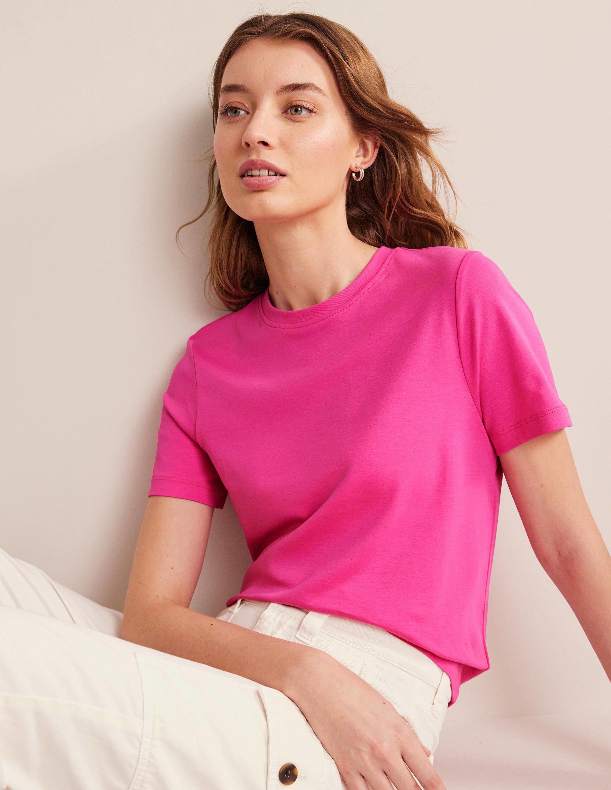 Baumwoll-T-Shirt mit Rundhalsausschnitt-Magenta - Image 3